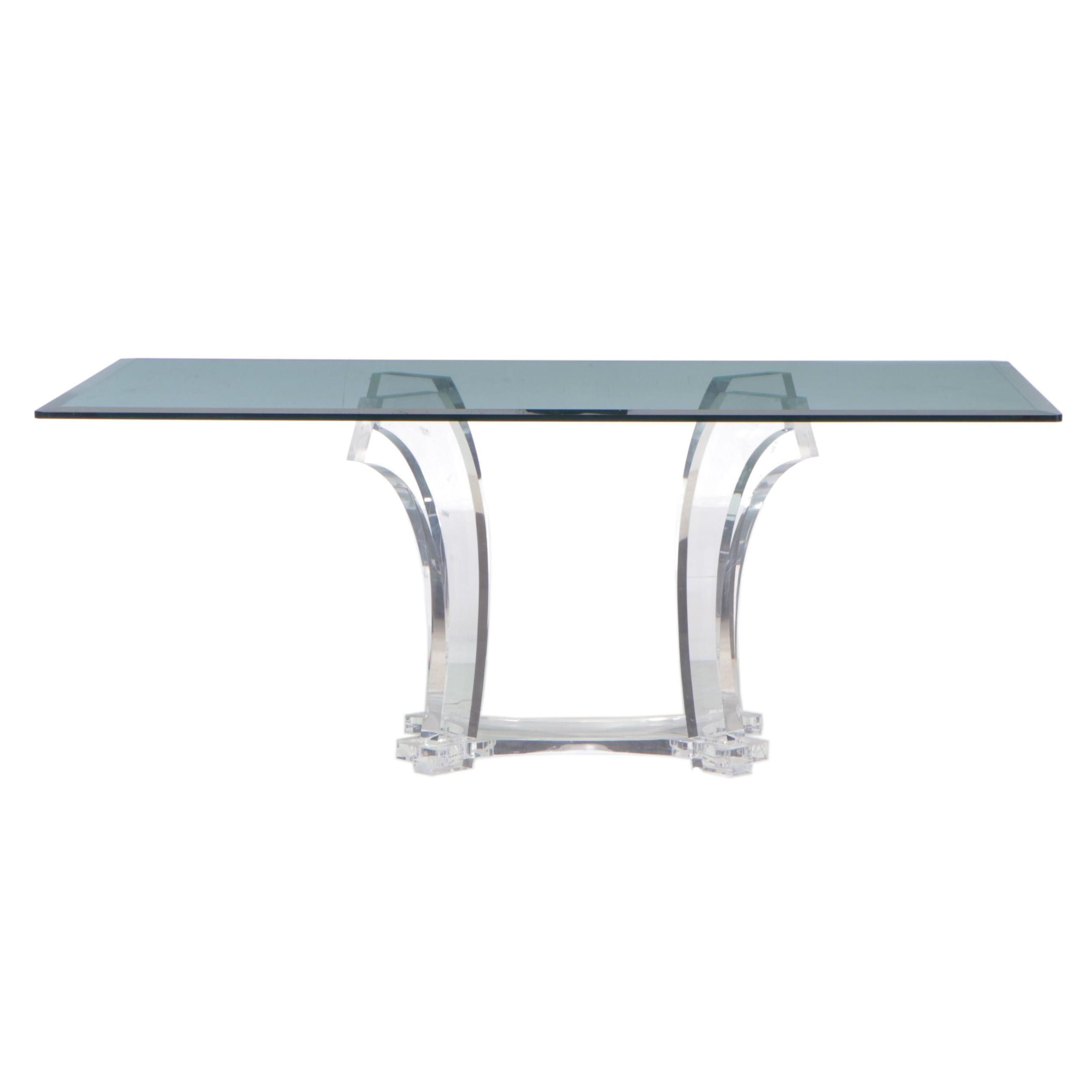 Acrylic Pedestal and Glass Top Dining Table, Late 20th Century