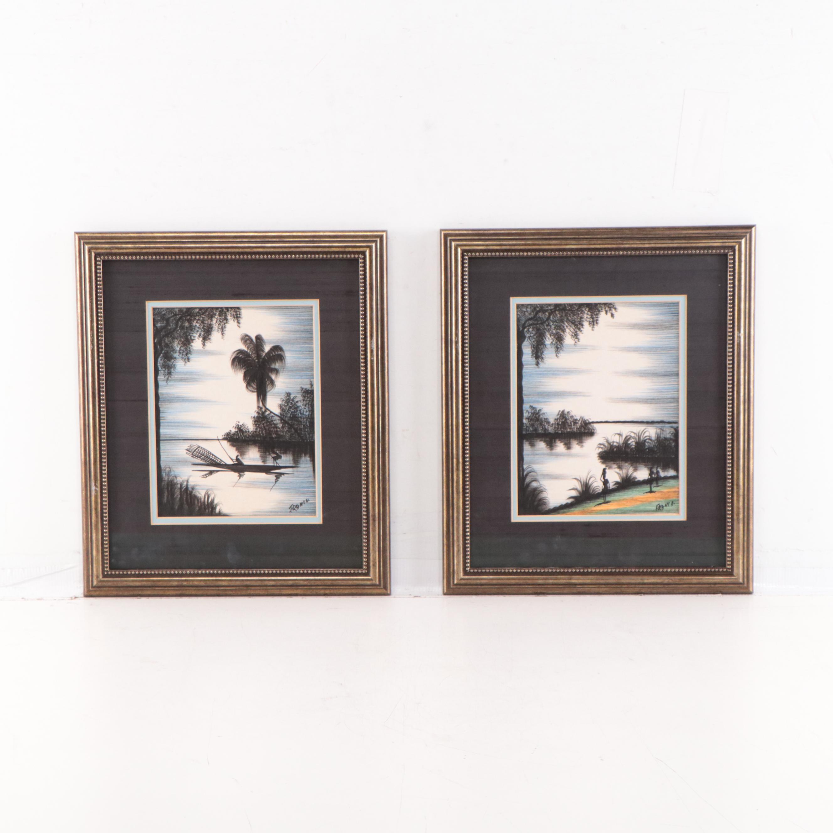 Franco Ink and Watercolor Tropical Landscapes