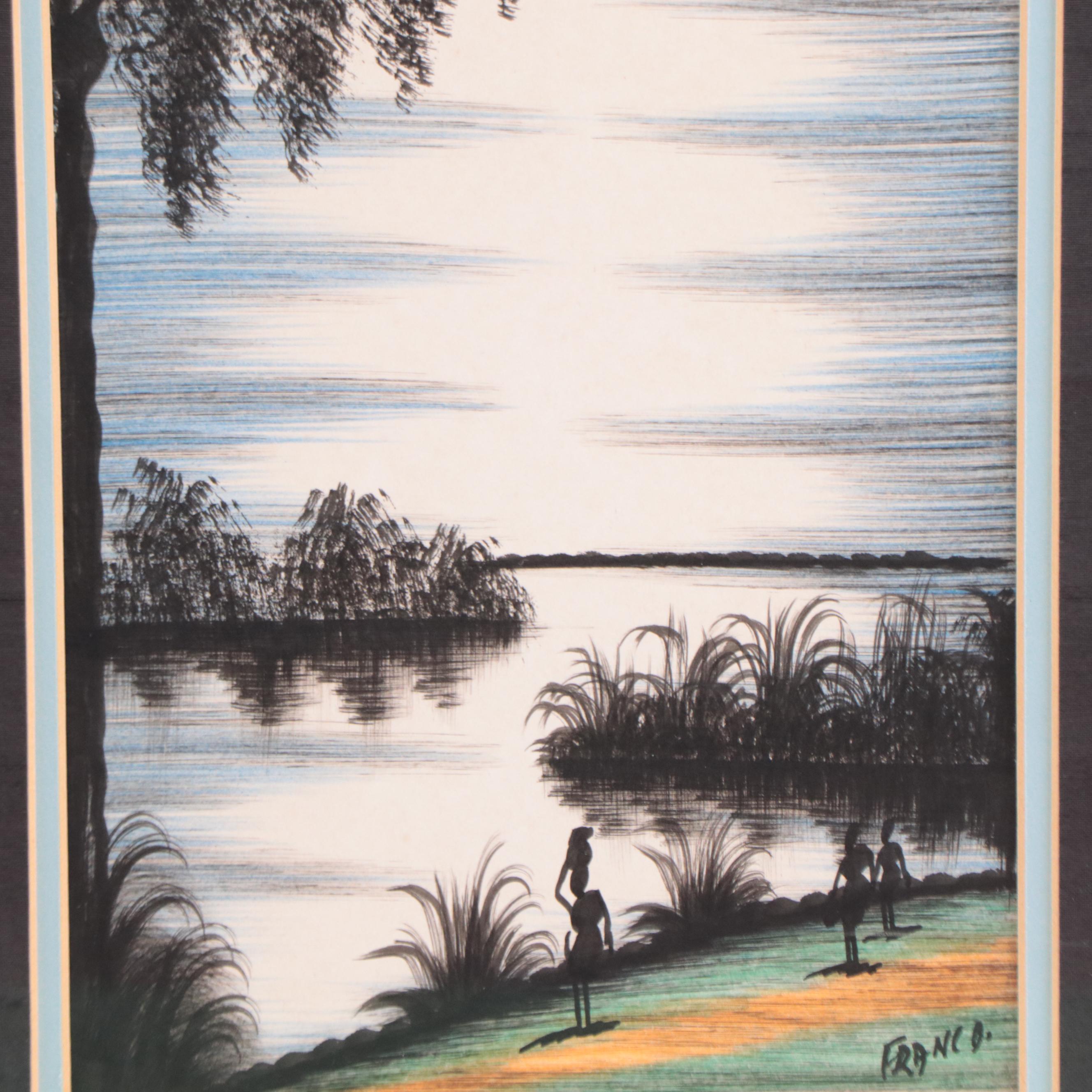 Franco Ink and Watercolor Tropical Landscapes