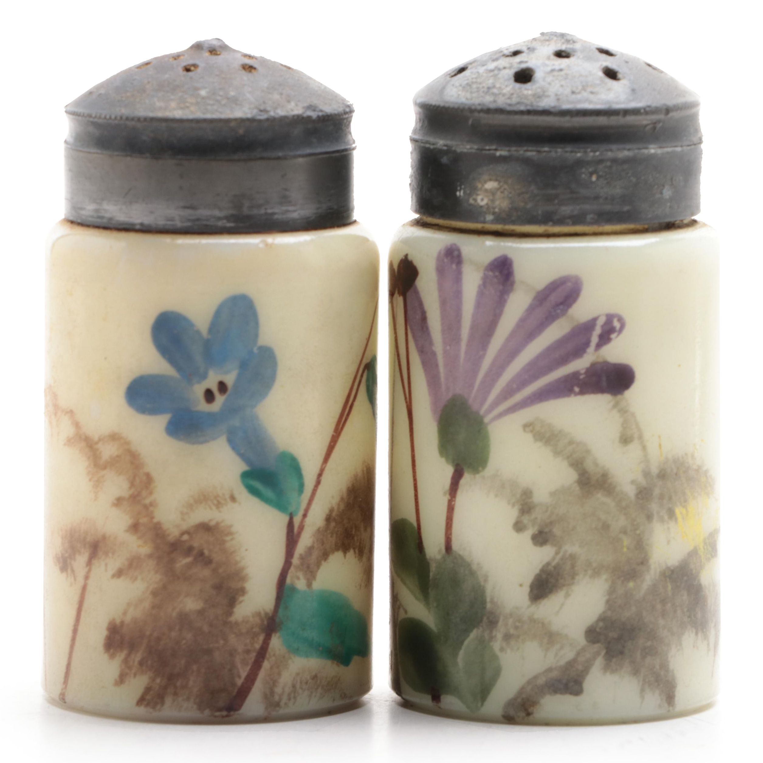 Hand Painted Ceramic and Metal Salt and Pepper Shaker