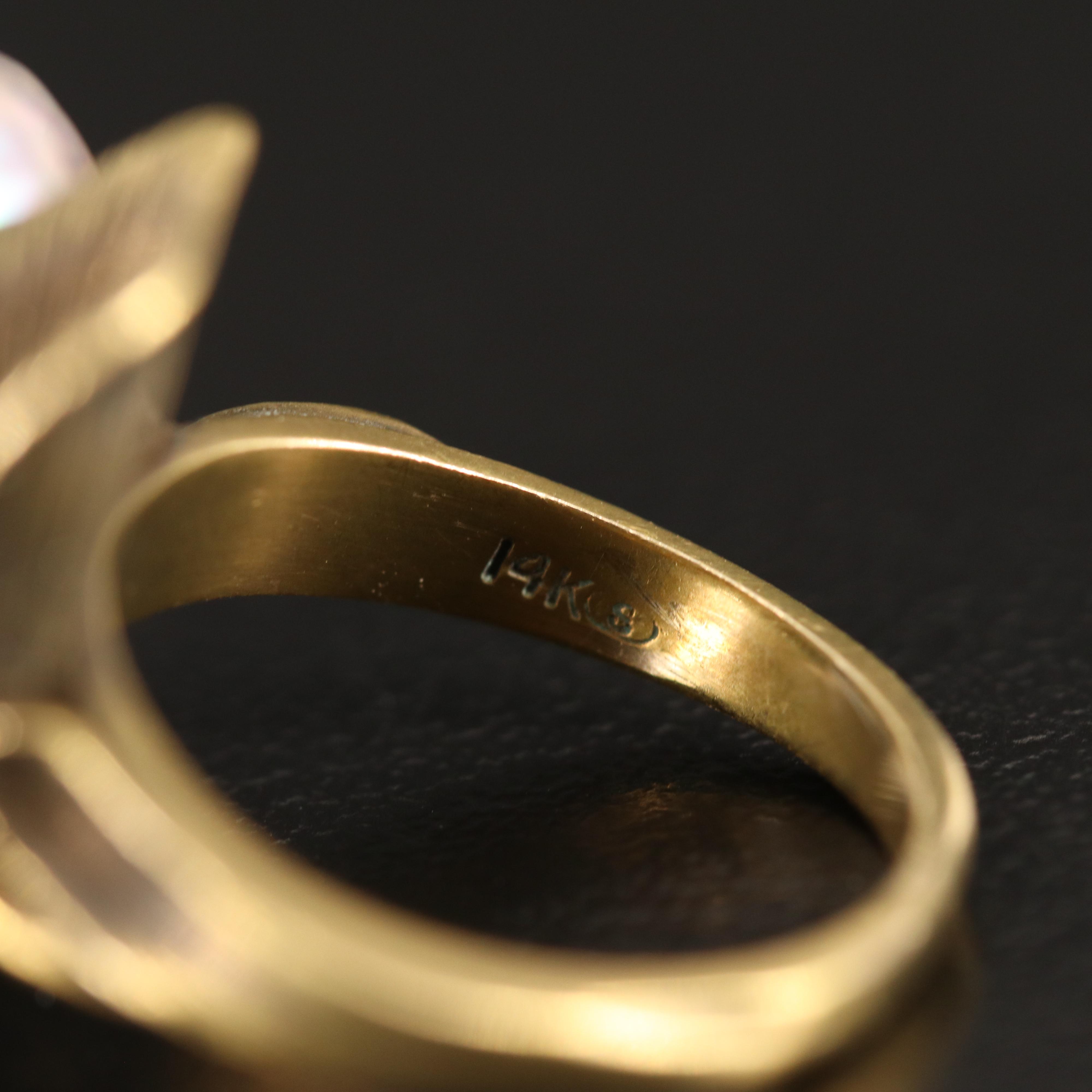 14K Pearl and Diamond Ring with Patinated Finish