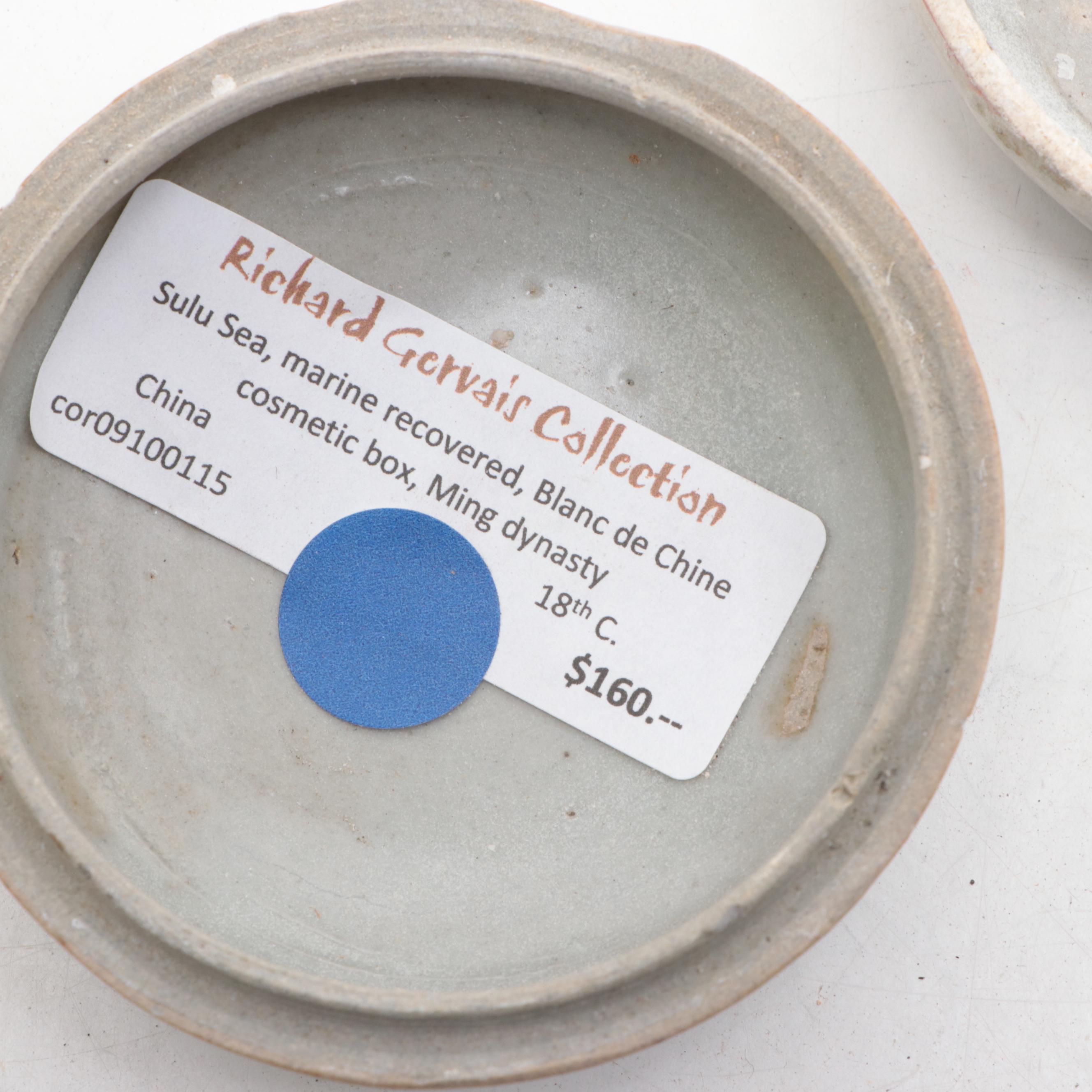 Chinese Marine-Recovered Porcelain Cosmetic Boxes, Probably Ming Dynasty