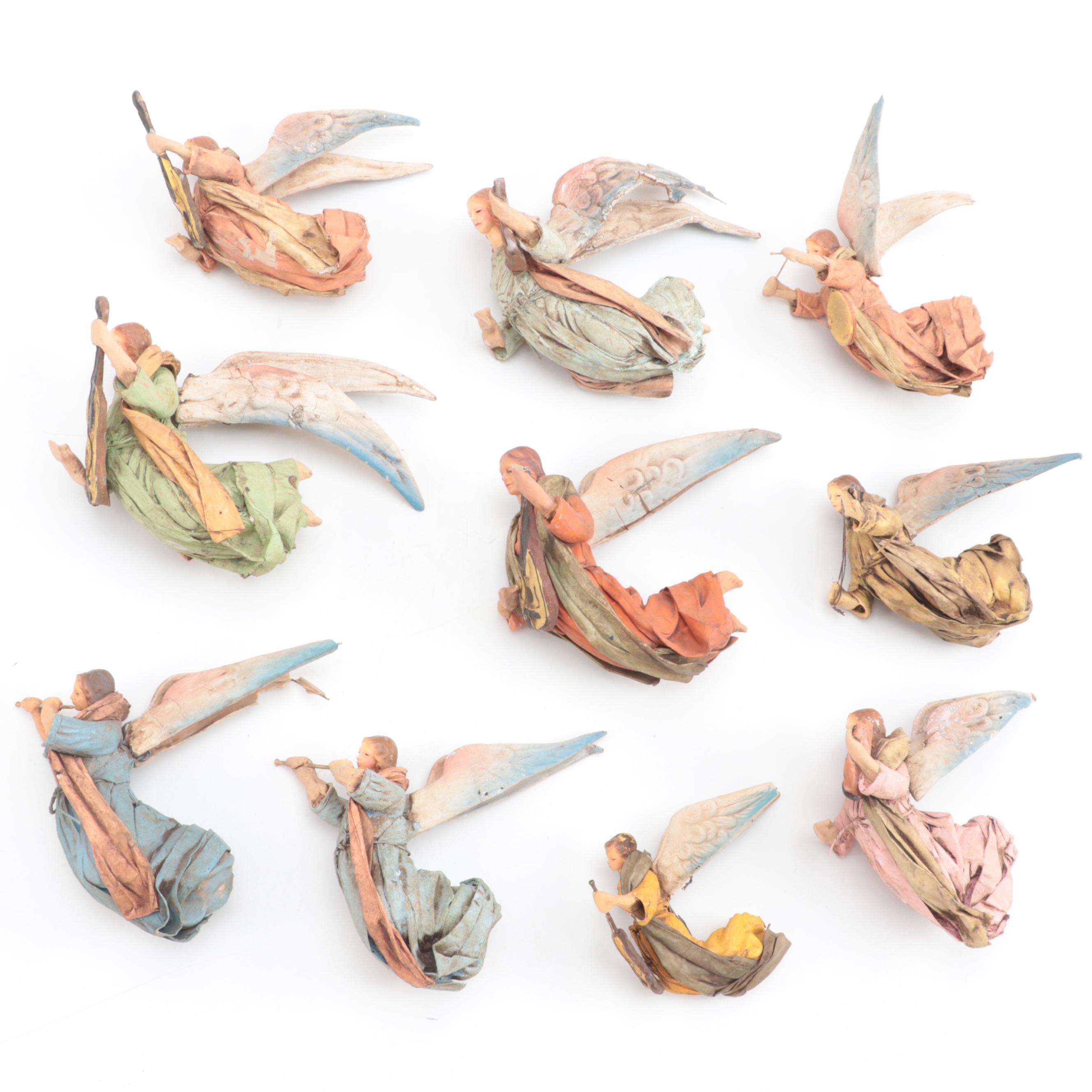 Italian Hand-Painted CartaPesta Papier-Mâché Angel Figurines