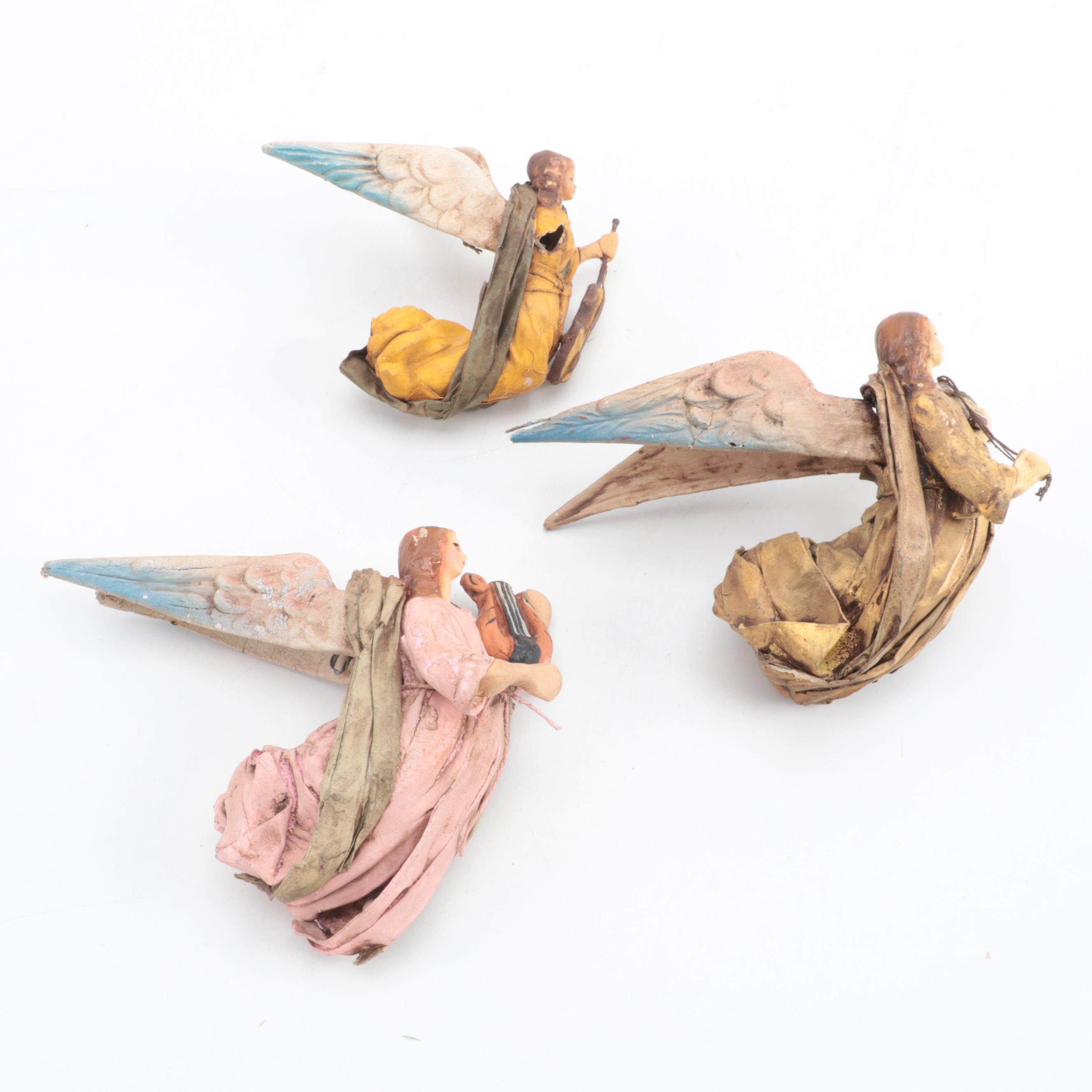 Italian Hand-Painted CartaPesta Papier-Mâché Angel Figurines