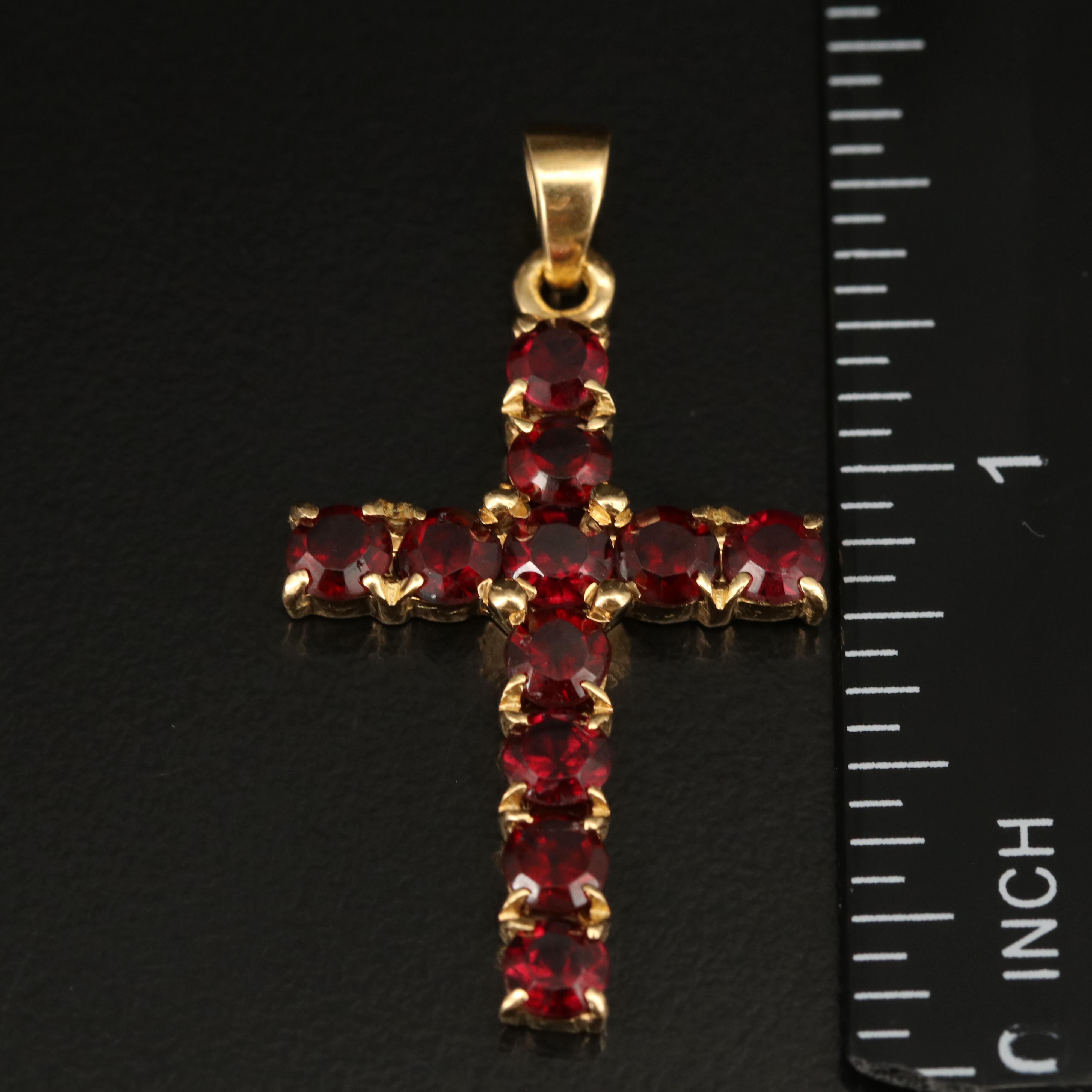 18K Garnet Cross Pendant