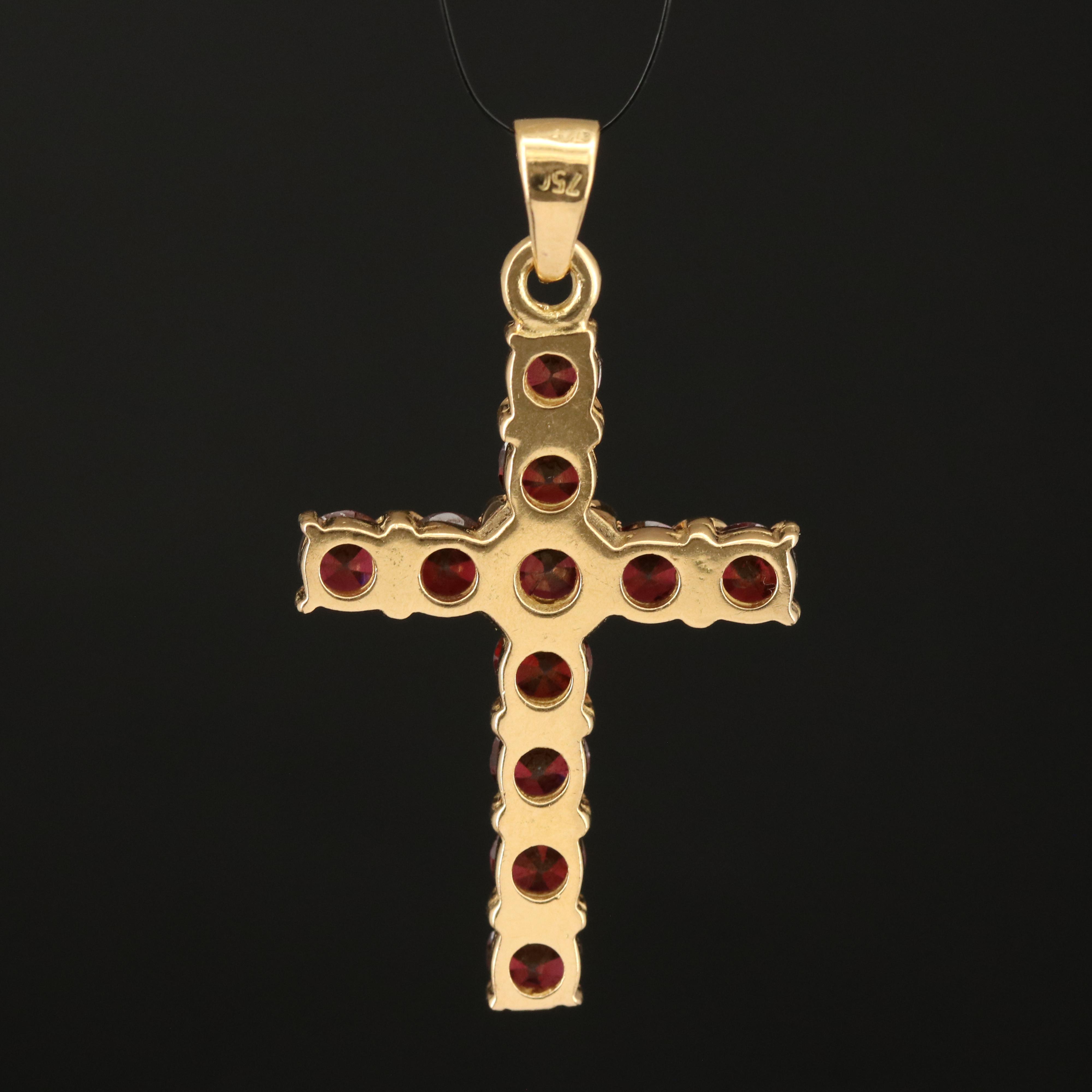 18K Garnet Cross Pendant