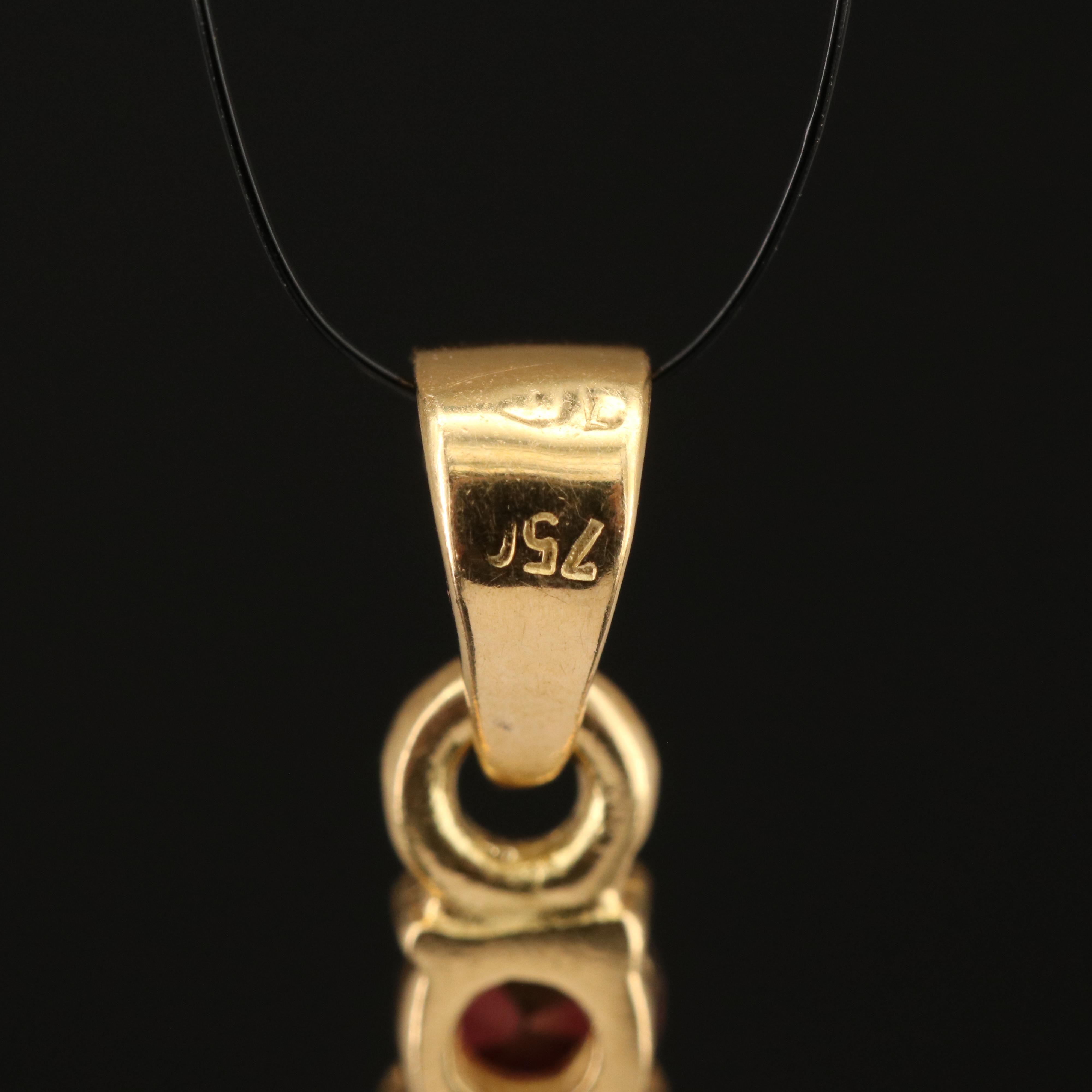 18K Garnet Cross Pendant