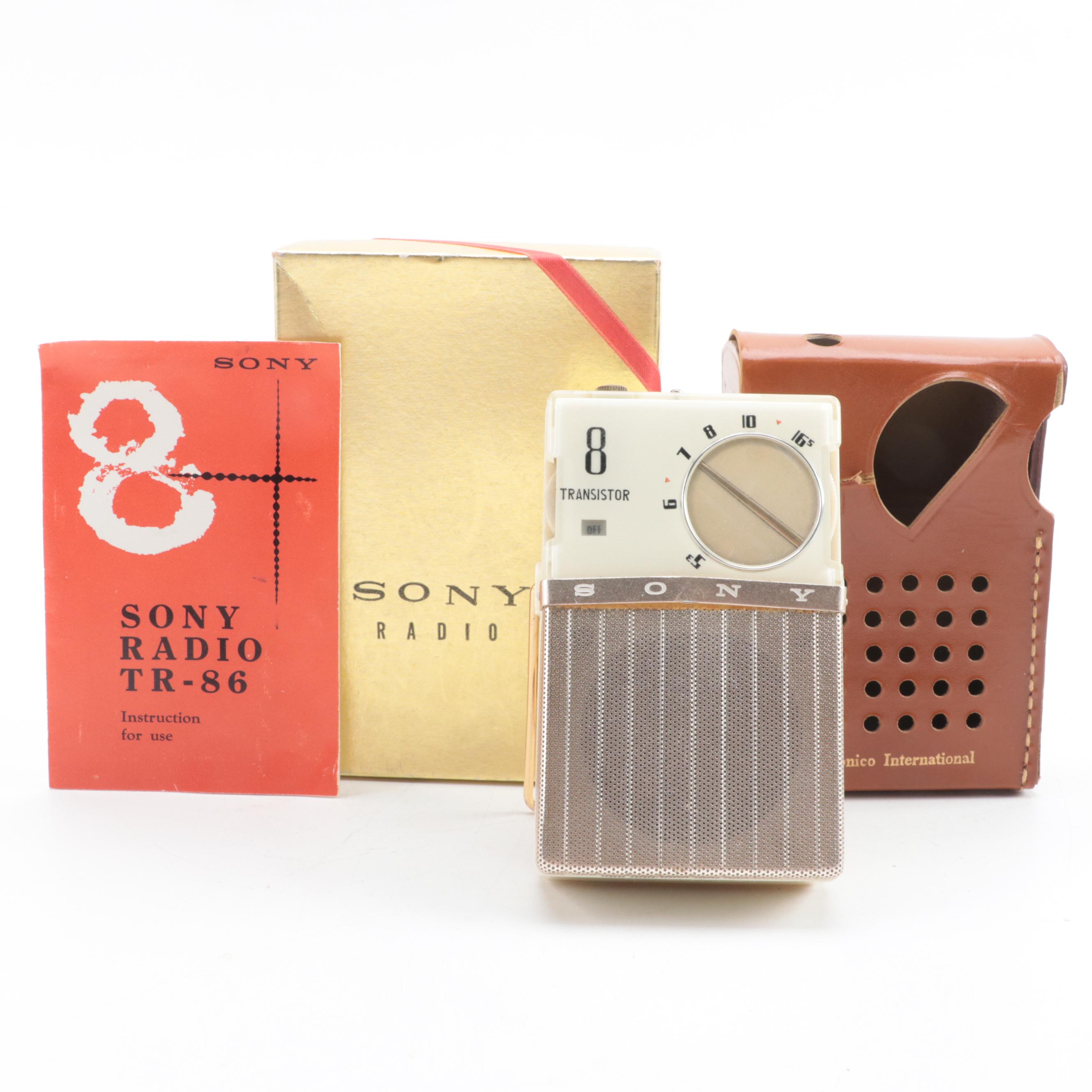 Sony 8 Portable Transistor Radio With Delmonico Leather Sleeve, Circa 1959