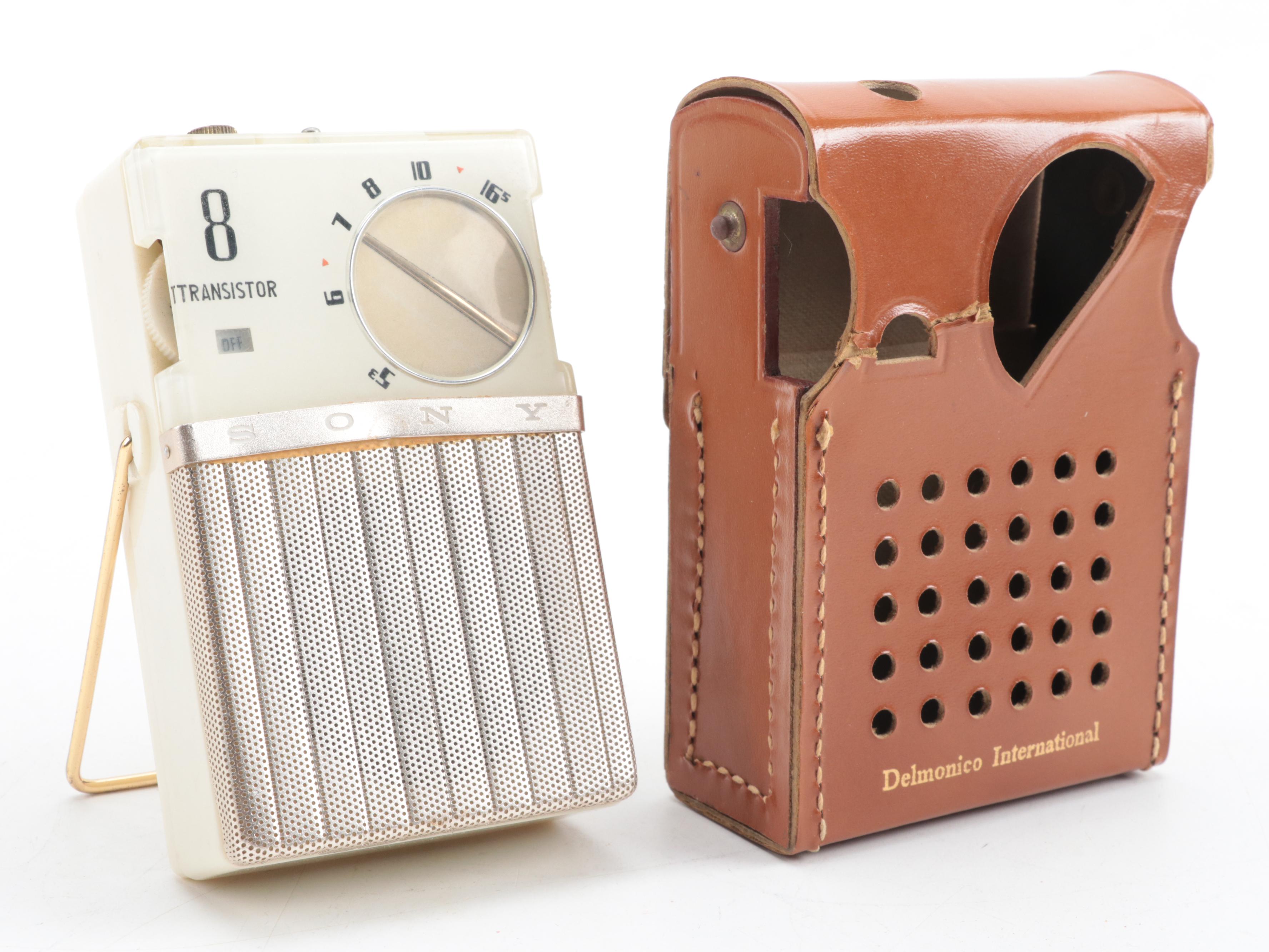 Sony 8 Portable Transistor Radio With Delmonico Leather Sleeve, Circa 1959