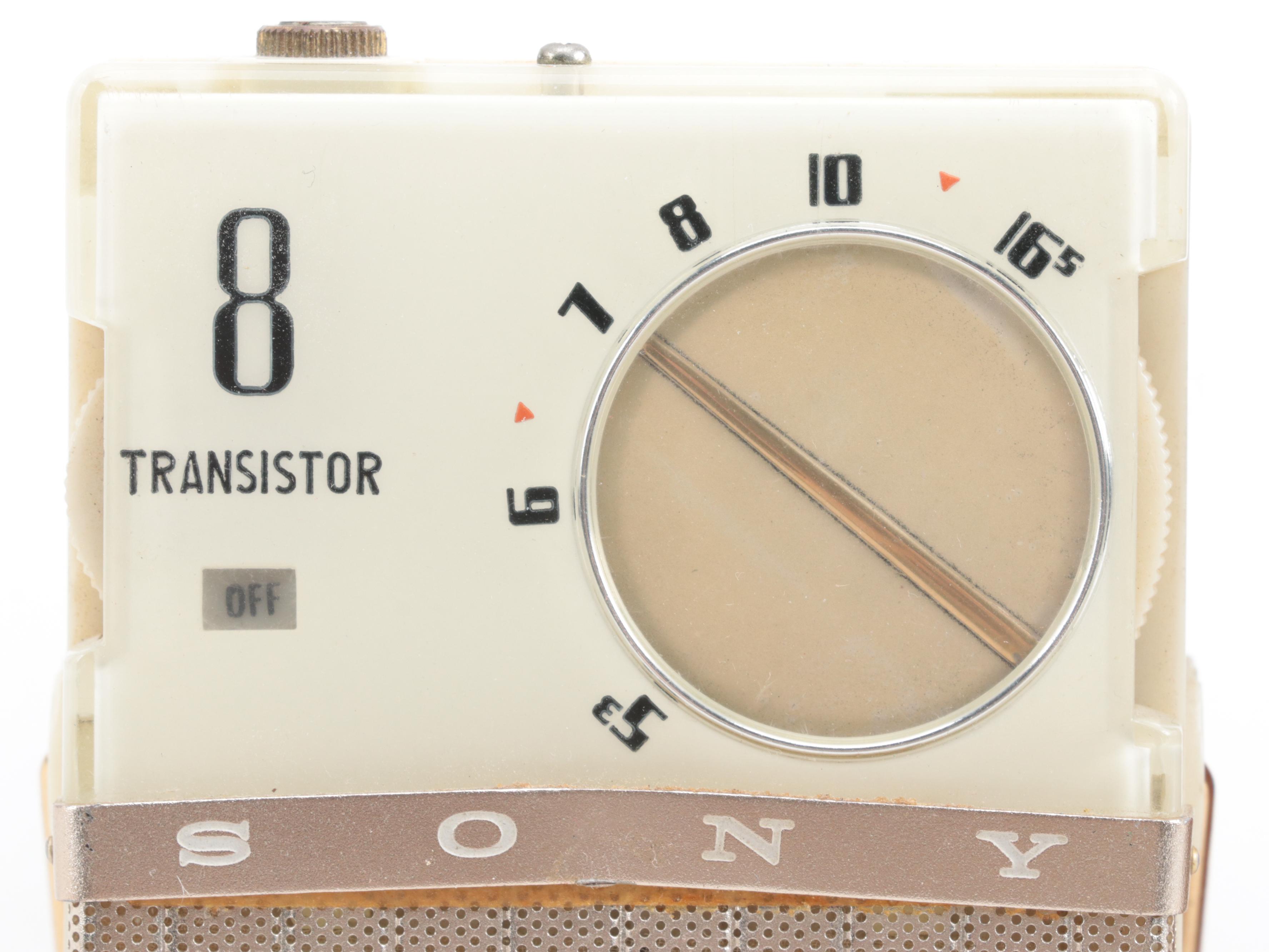 Sony 8 Portable Transistor Radio With Delmonico Leather Sleeve, Circa 1959