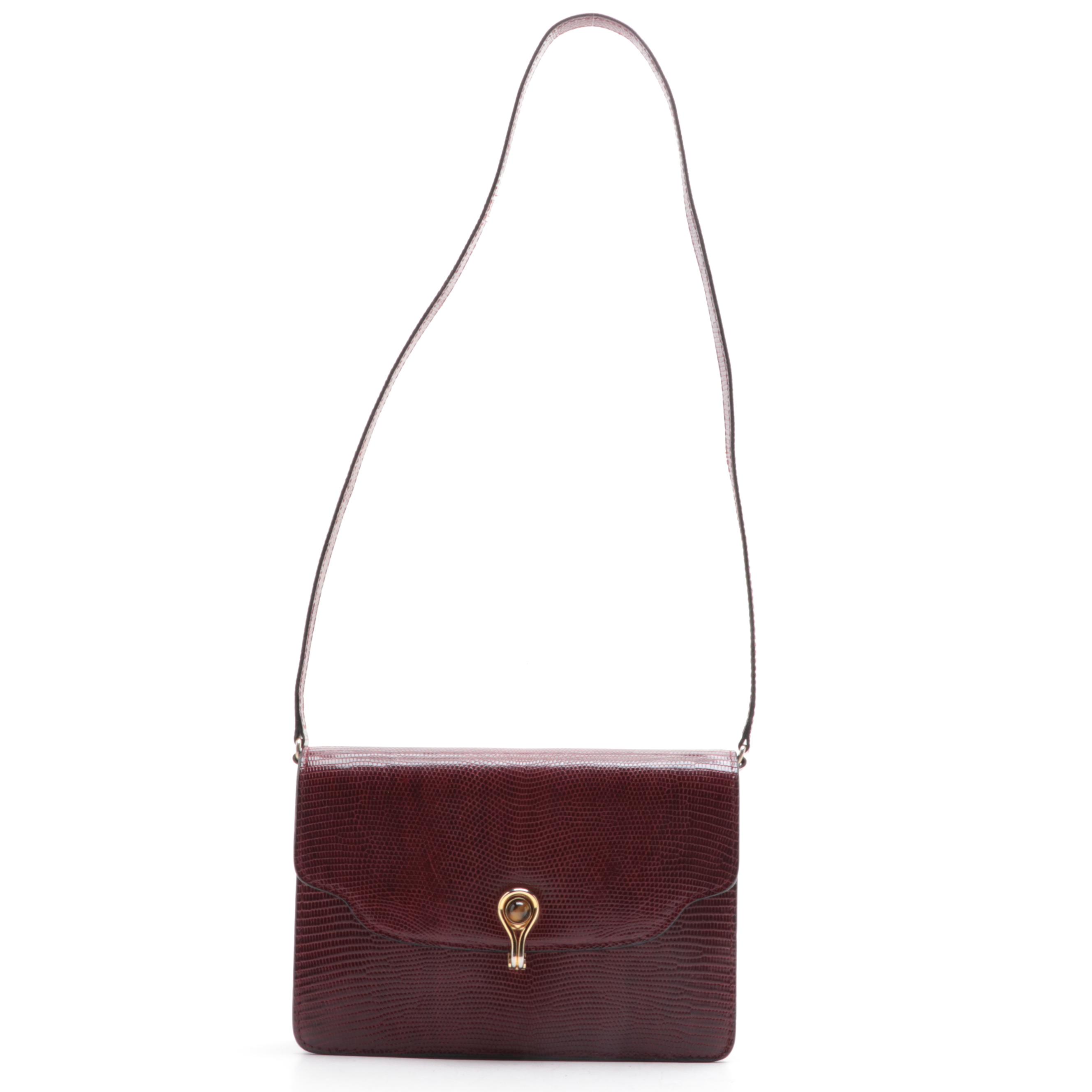 Gucci Small Flap Shoulder Bag in Lizard Skin with Tiger Eye Cabochon Clasp