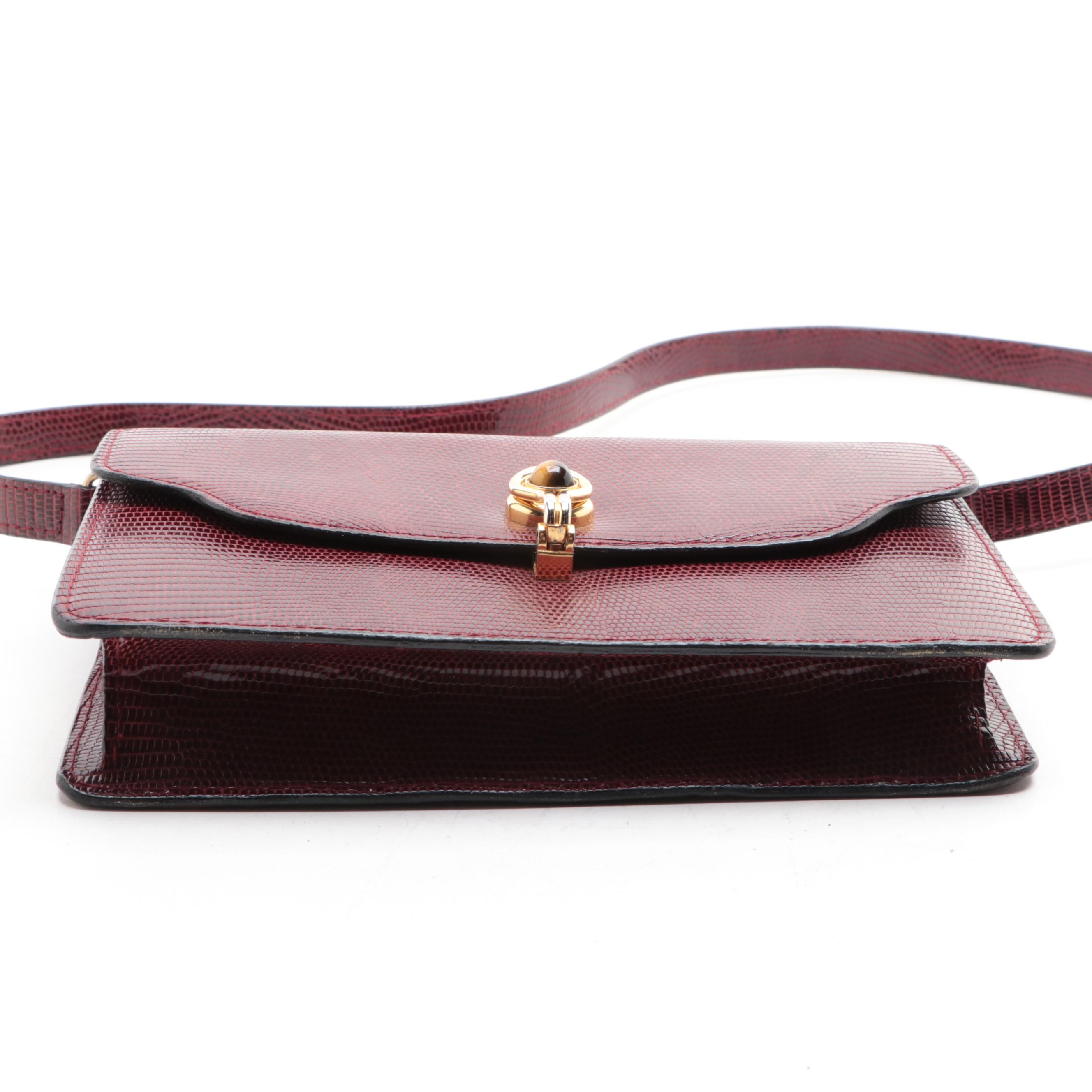 Gucci Small Flap Shoulder Bag in Lizard Skin with Tiger Eye Cabochon Clasp