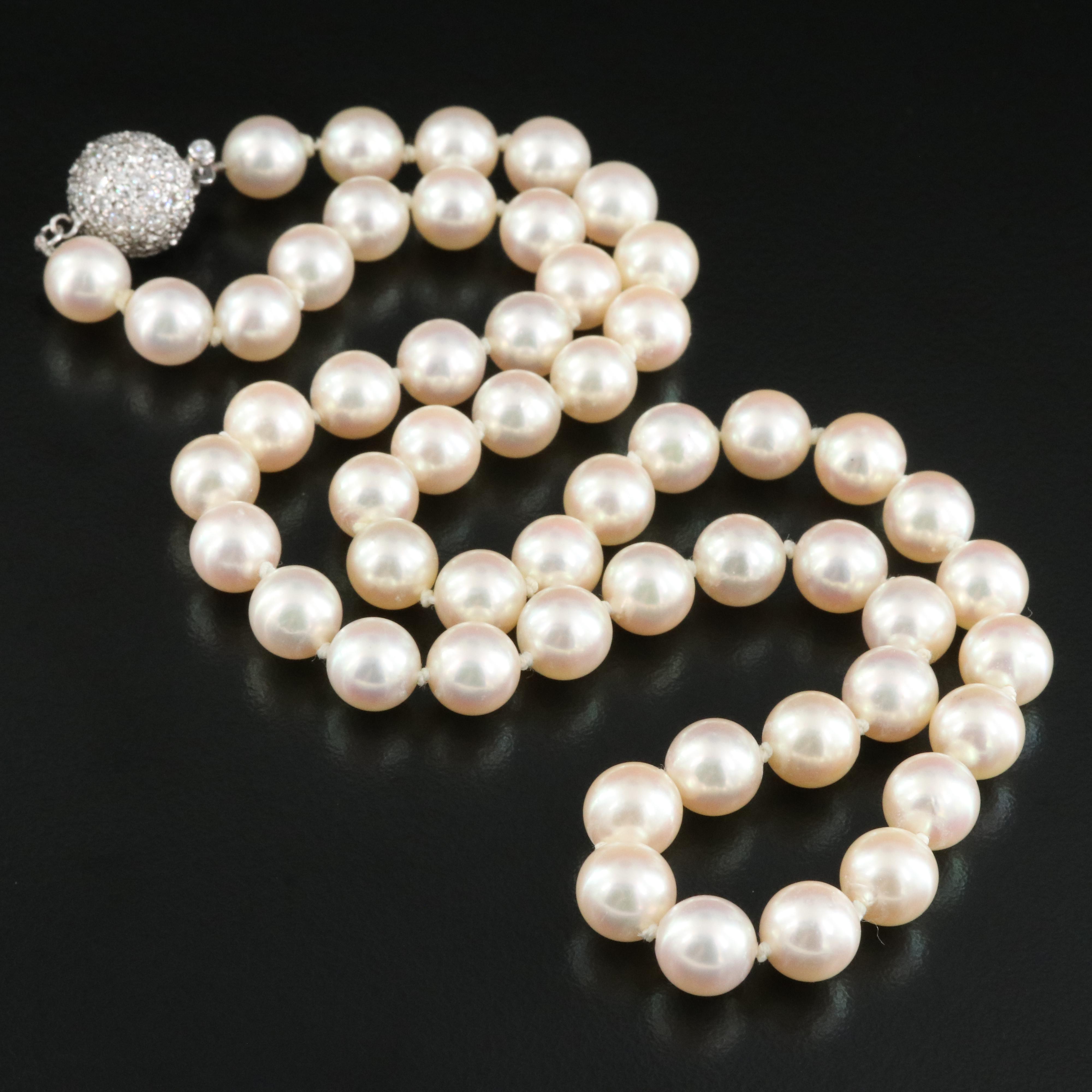 Pearl Necklace with 1.00 CTW Diamond and 14K Clasp