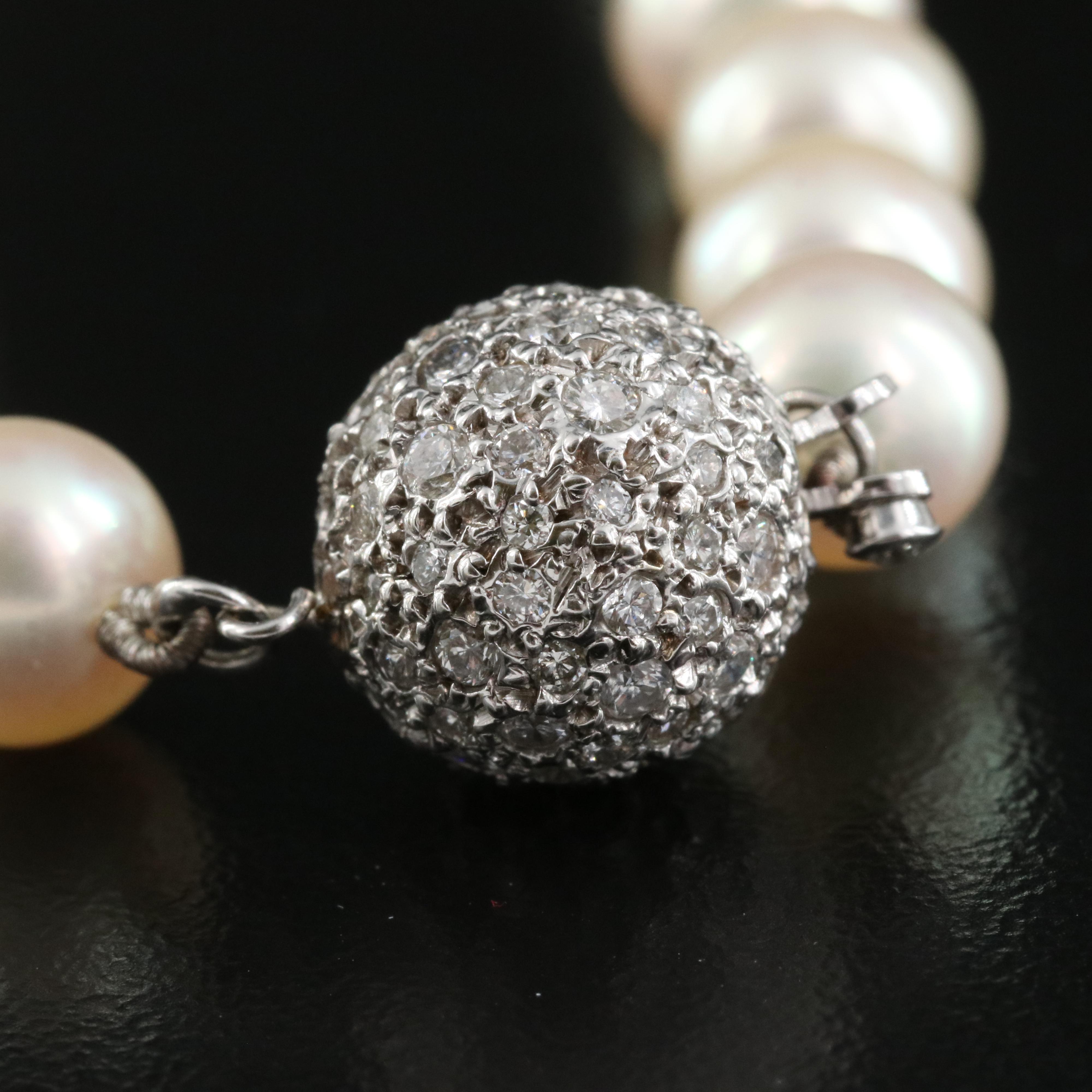 Pearl Necklace with 1.00 CTW Diamond and 14K Clasp