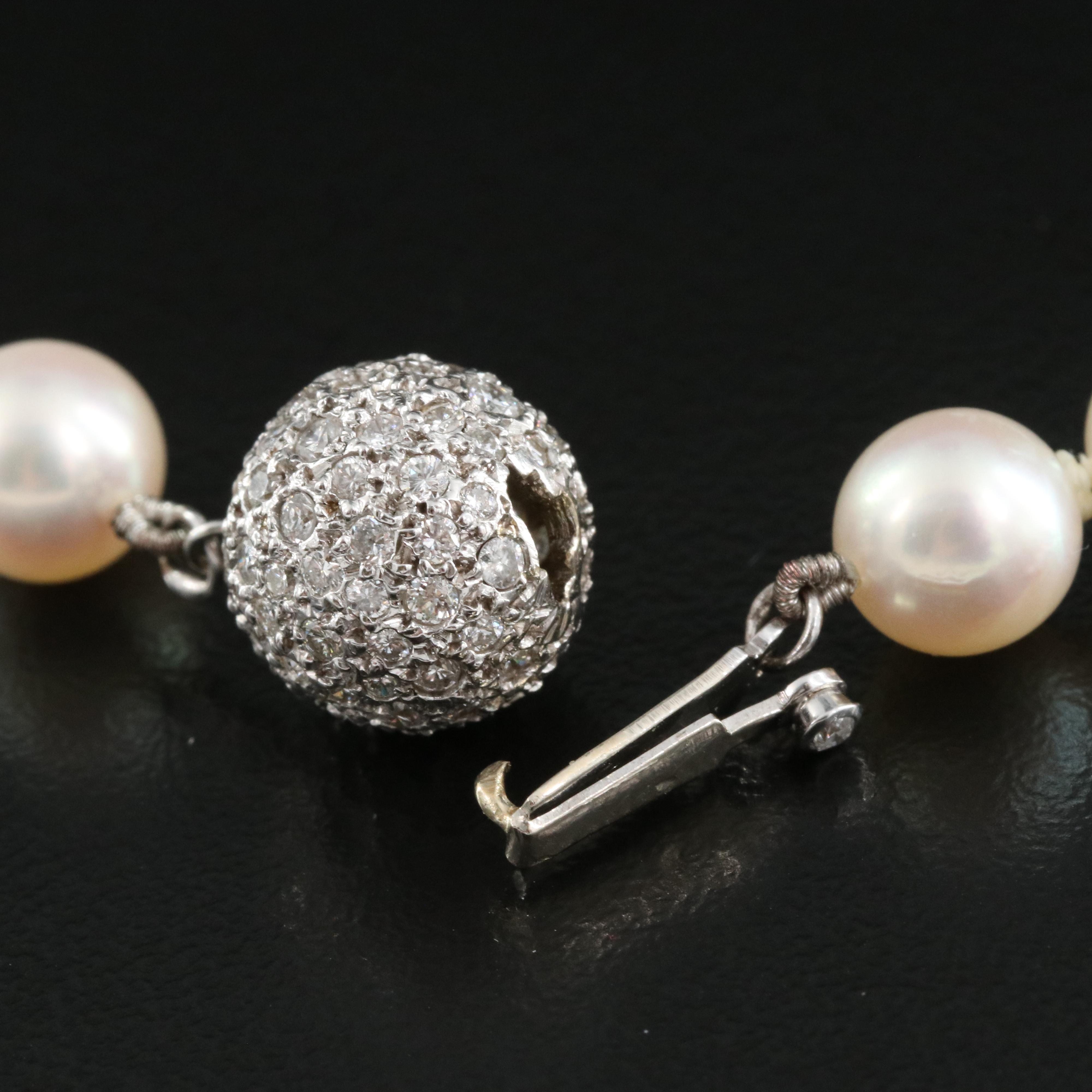 Pearl Necklace with 1.00 CTW Diamond and 14K Clasp
