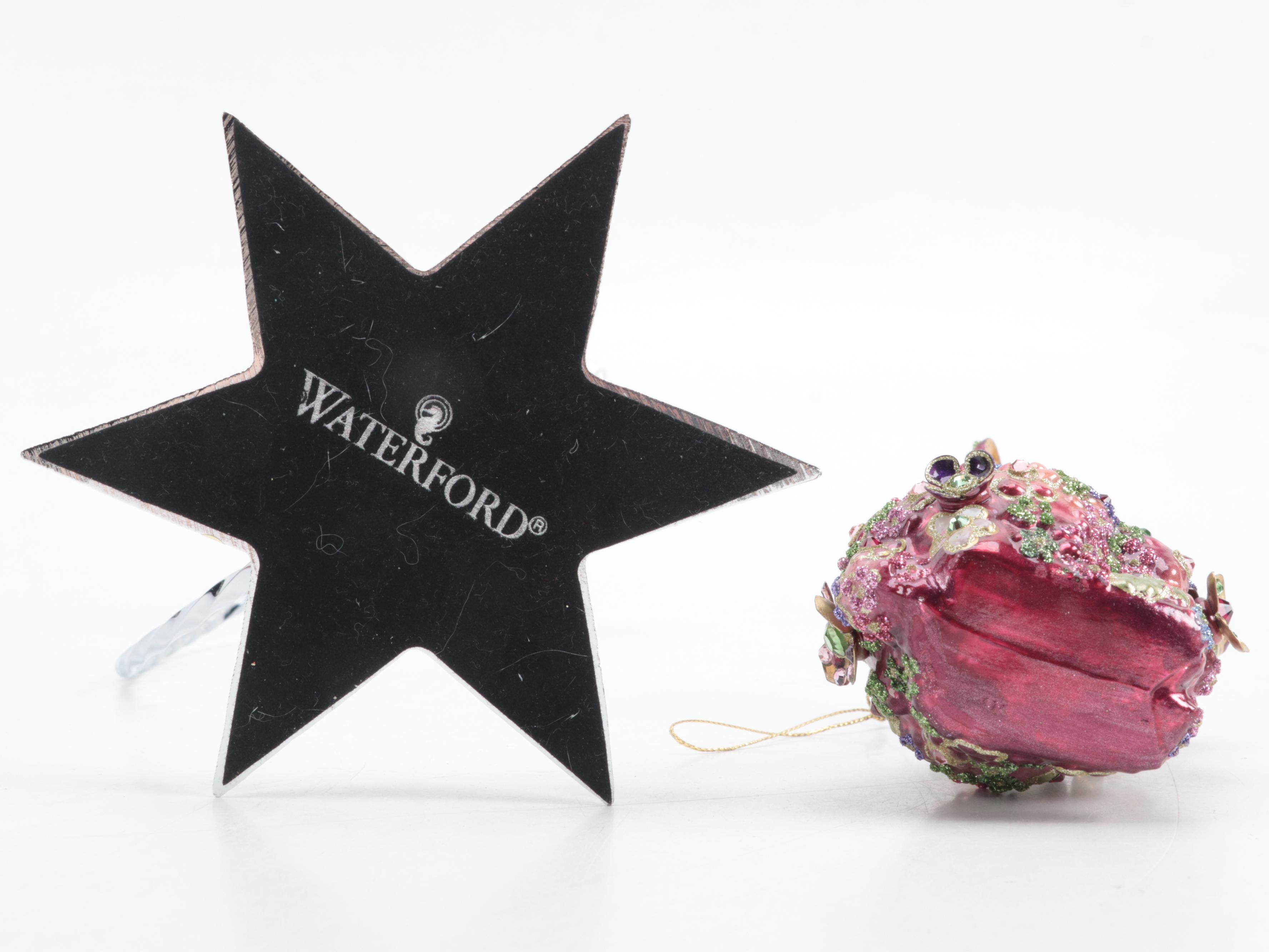 Jay Strongwater Enameled Rabbit Ornament with Waterford Metal Ornament Stand