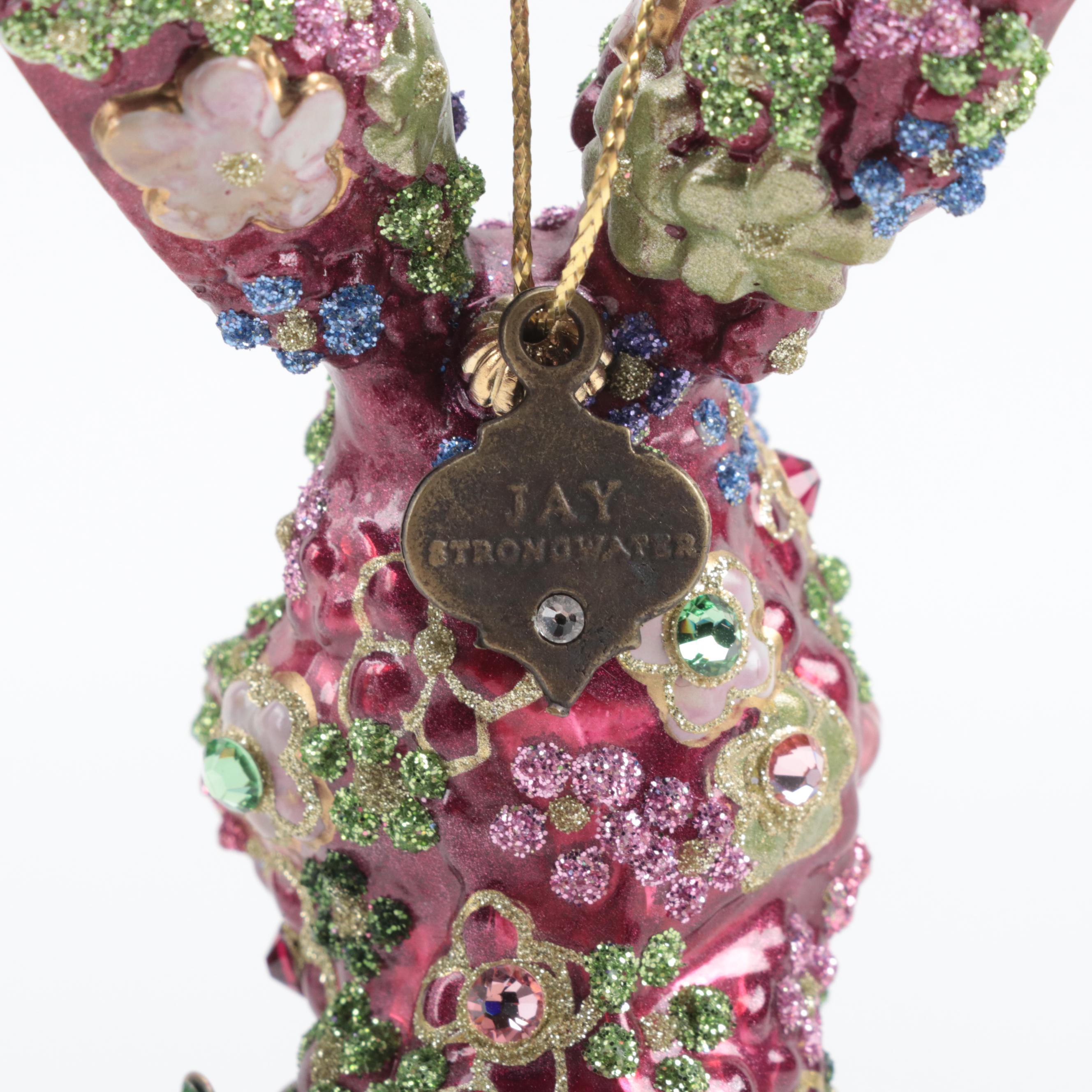 Jay Strongwater Enameled Rabbit Ornament with Waterford Metal Ornament Stand