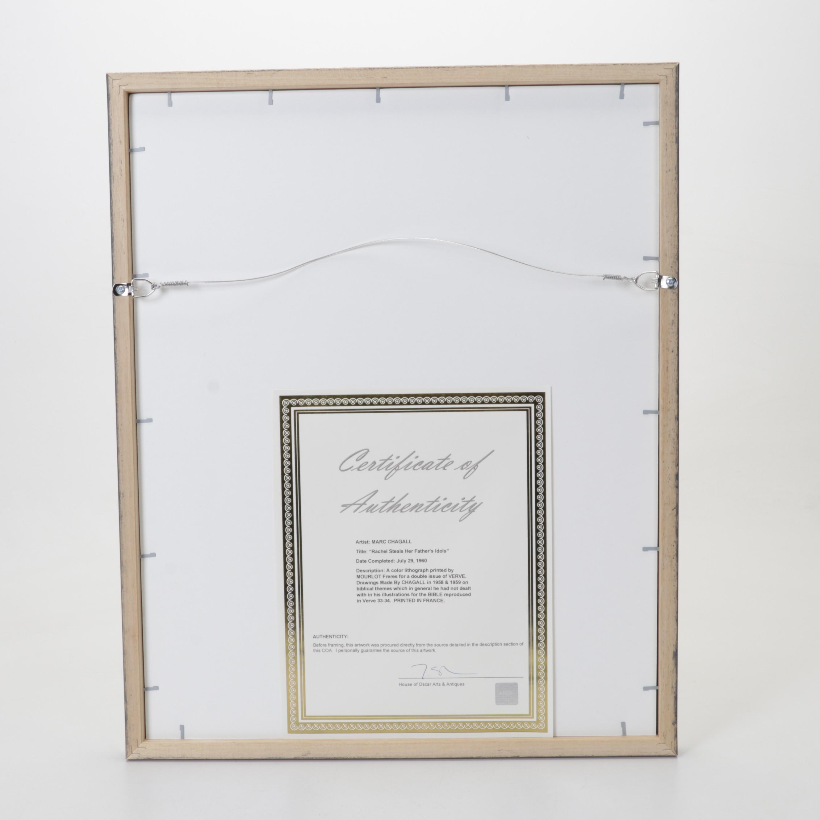 Marc Chagall Color Lithograph "Rachel dérobe les idoles de son père," 1960