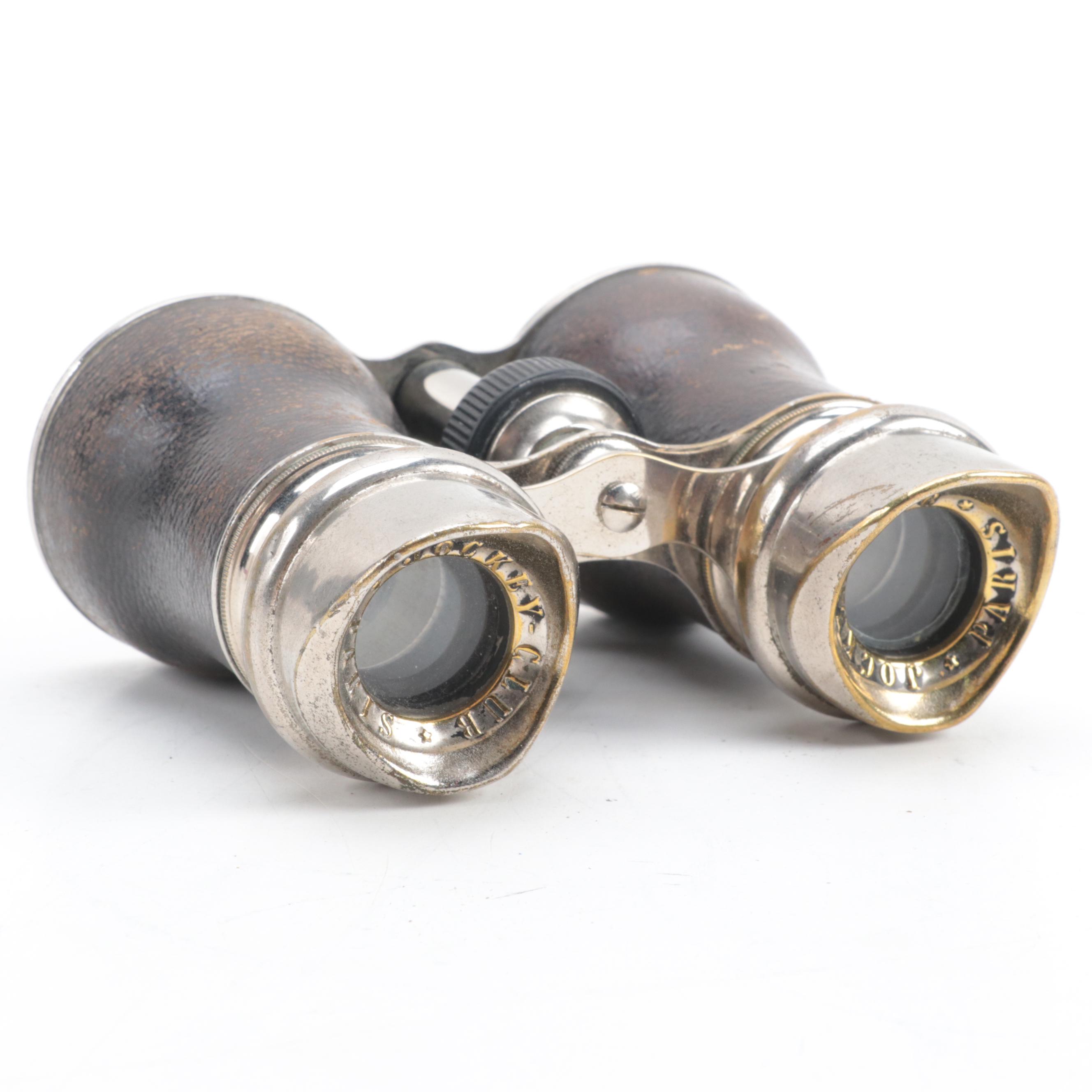 Paris Jockey Club Silver Plate and Leather Binoculars, Early 20th Century