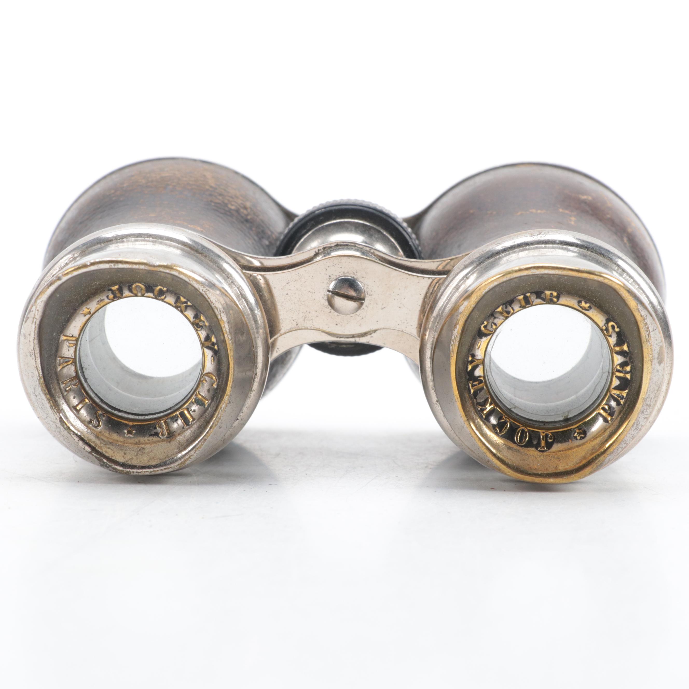 Paris Jockey Club Silver Plate and Leather Binoculars, Early 20th Century