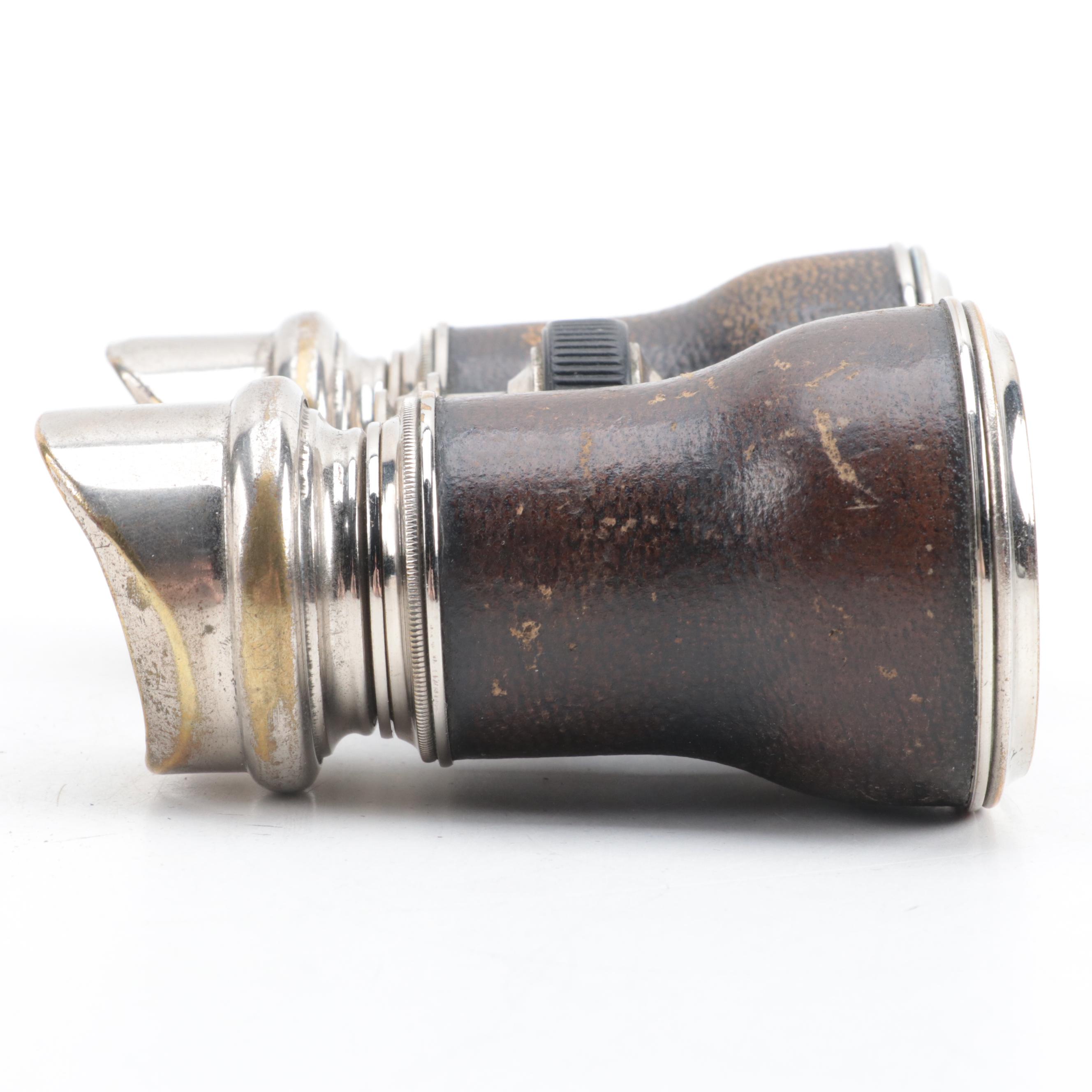 Paris Jockey Club Silver Plate and Leather Binoculars, Early 20th Century