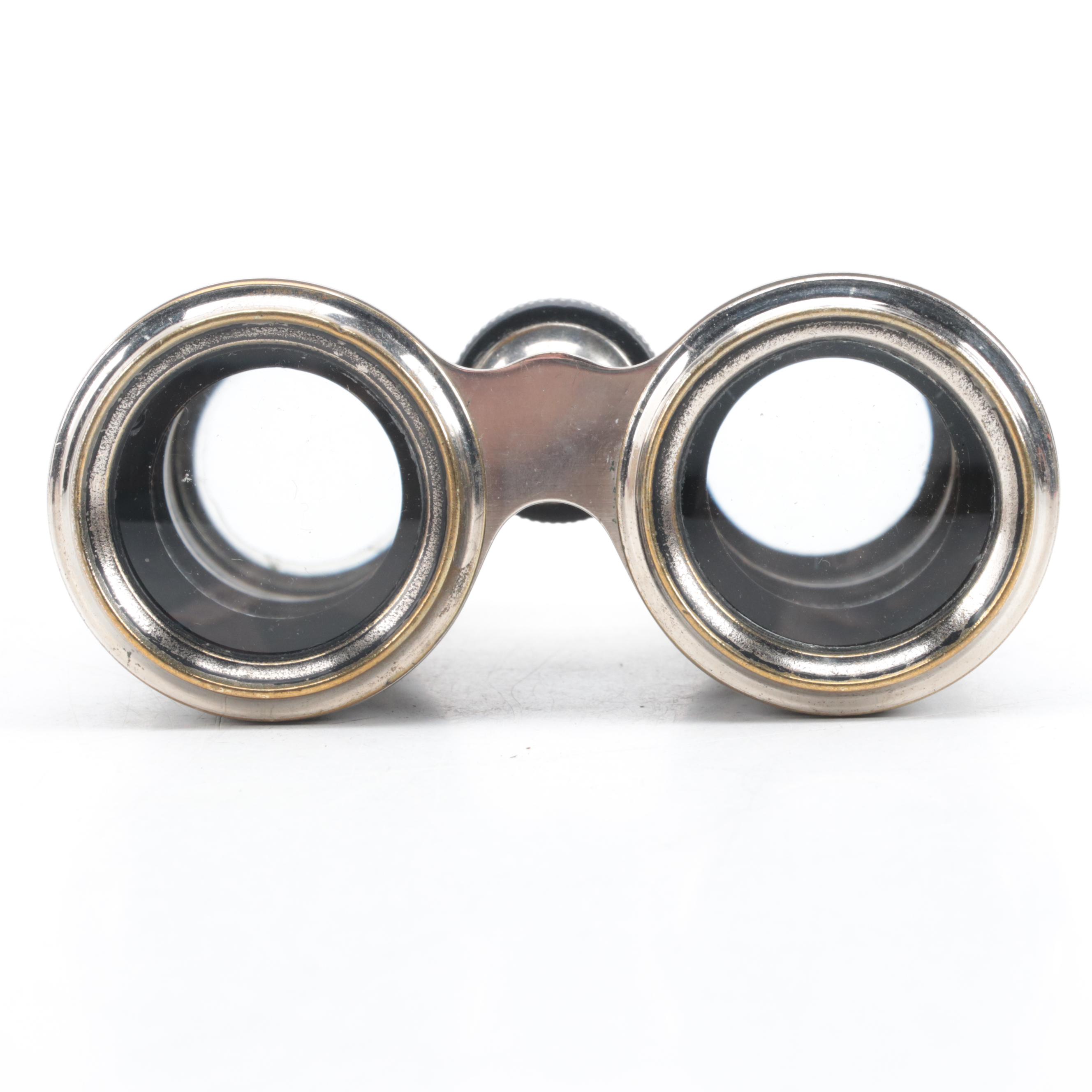 Paris Jockey Club Silver Plate and Leather Binoculars, Early 20th Century
