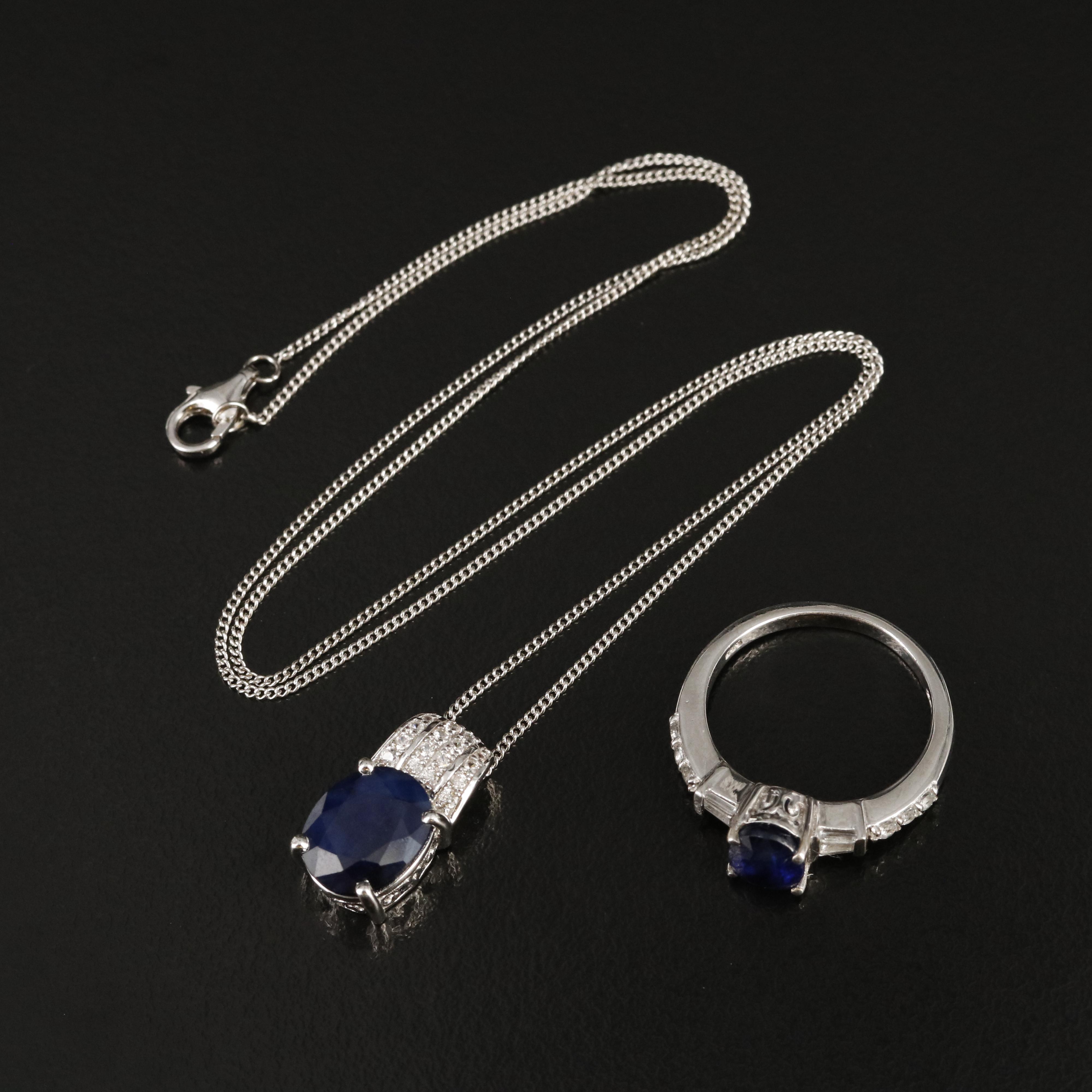 Sterling Sapphire and Topaz Necklace and Ring