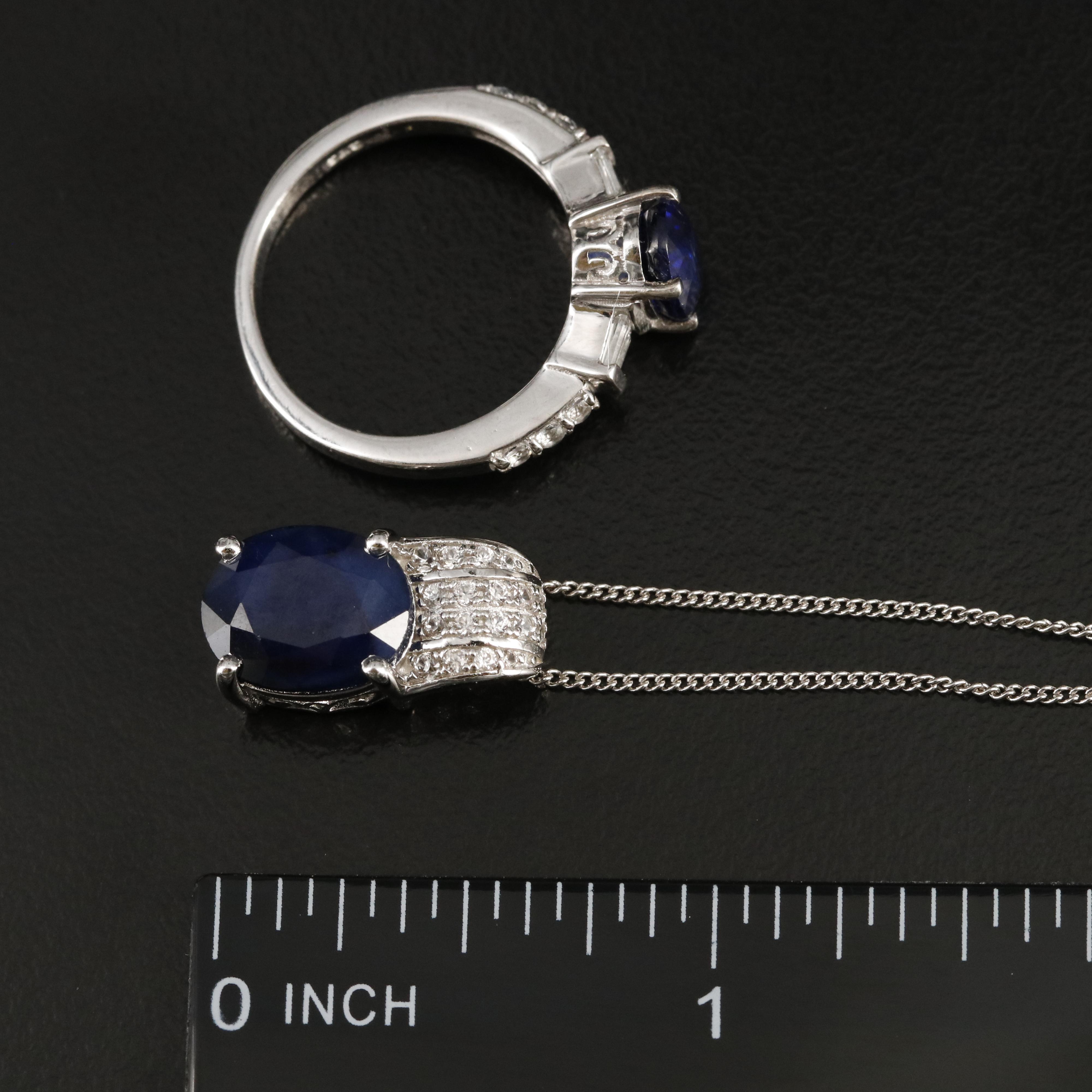 Sterling Sapphire and Topaz Necklace and Ring