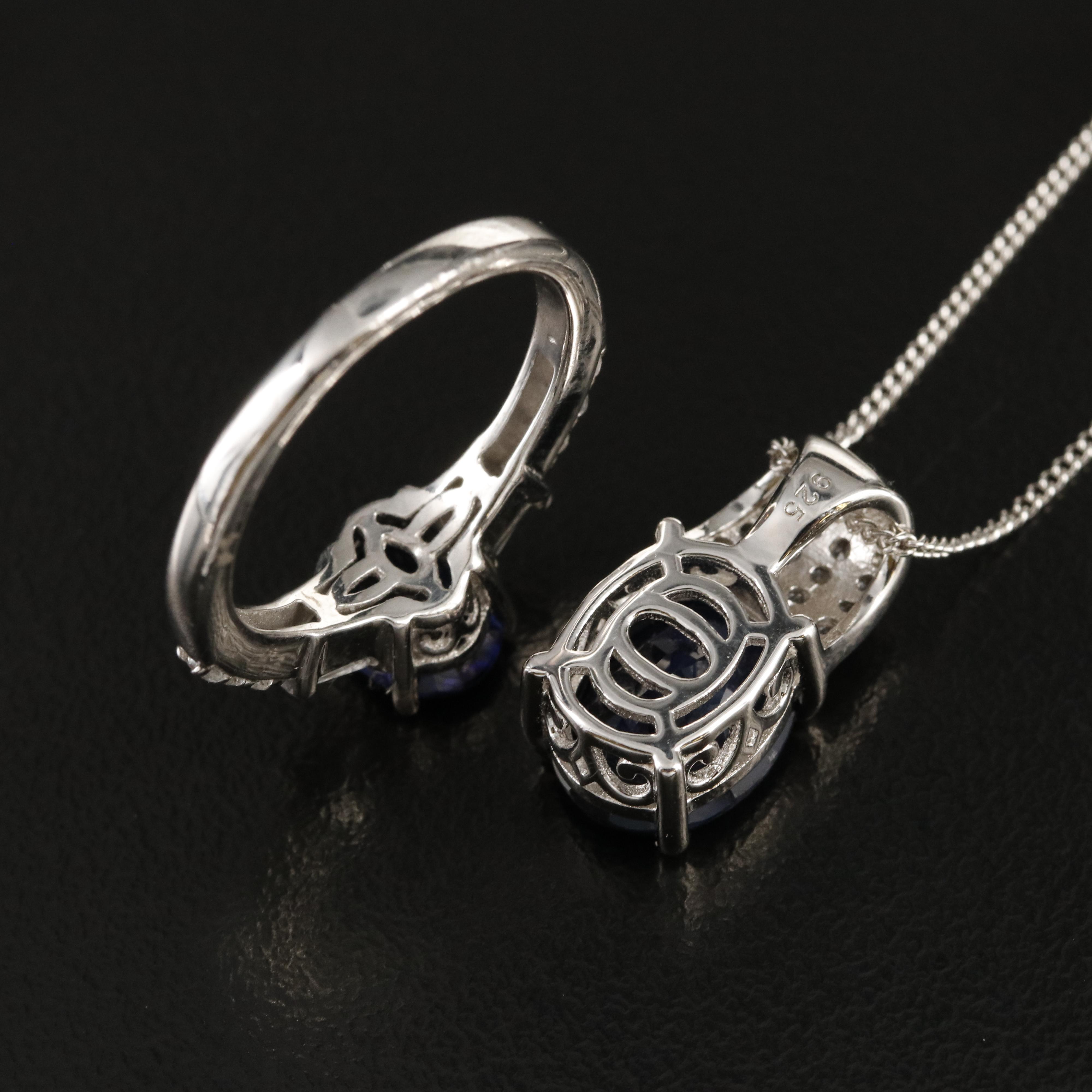 Sterling Sapphire and Topaz Necklace and Ring