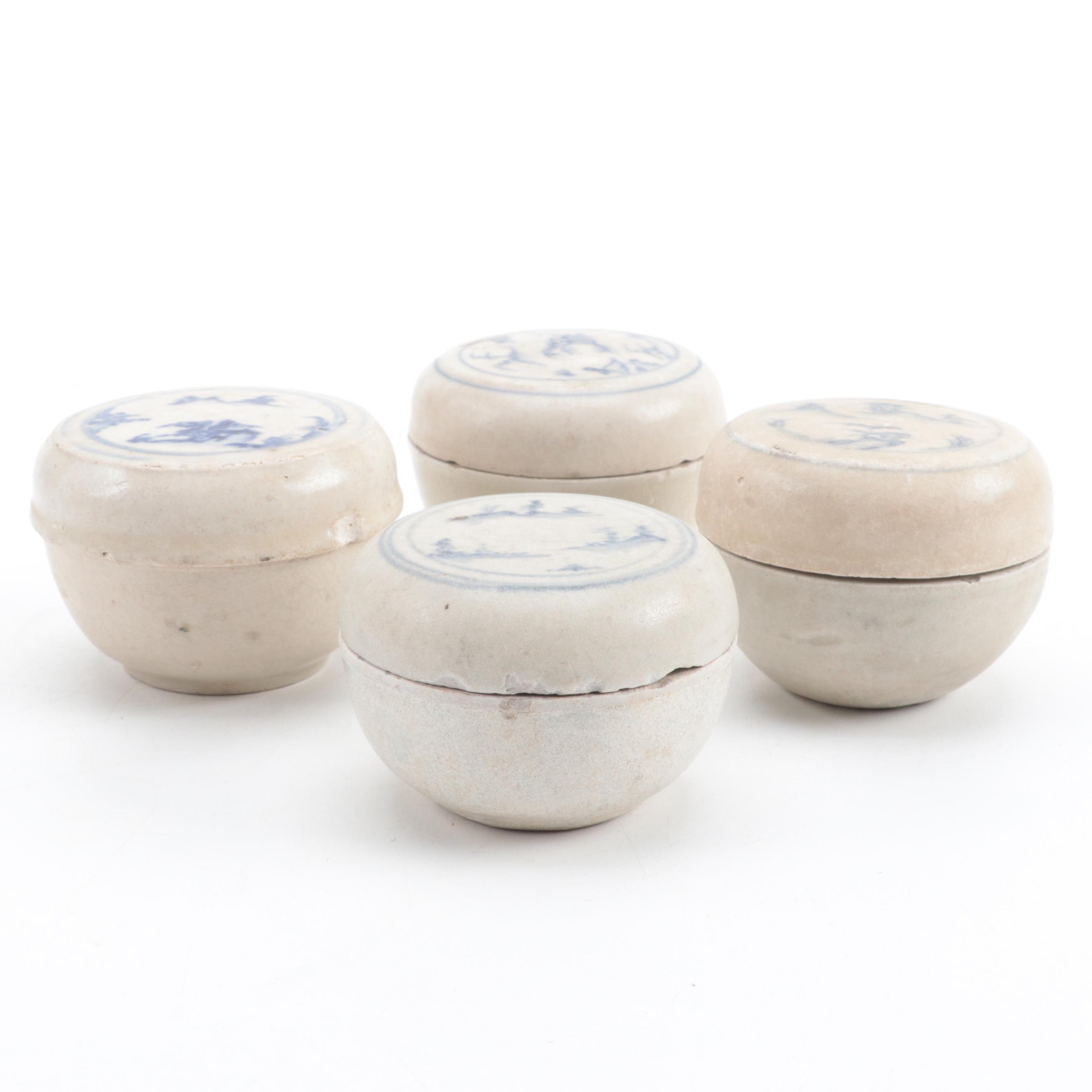 Vietnamese Hoi An Hoard Style Earthenware Round Lidded Boxes, 17th C