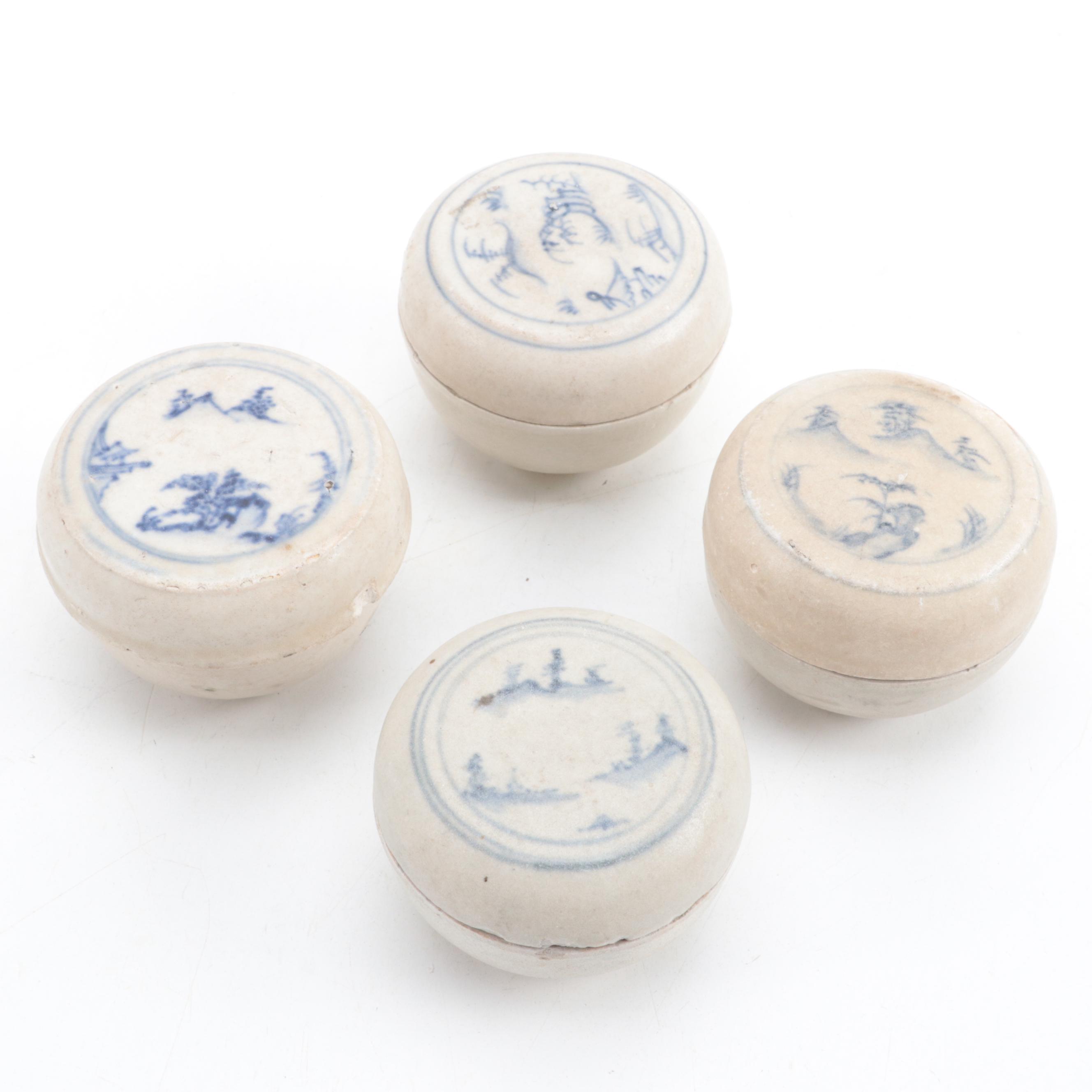 Vietnamese Hoi An Hoard Style Earthenware Round Lidded Boxes, 17th C