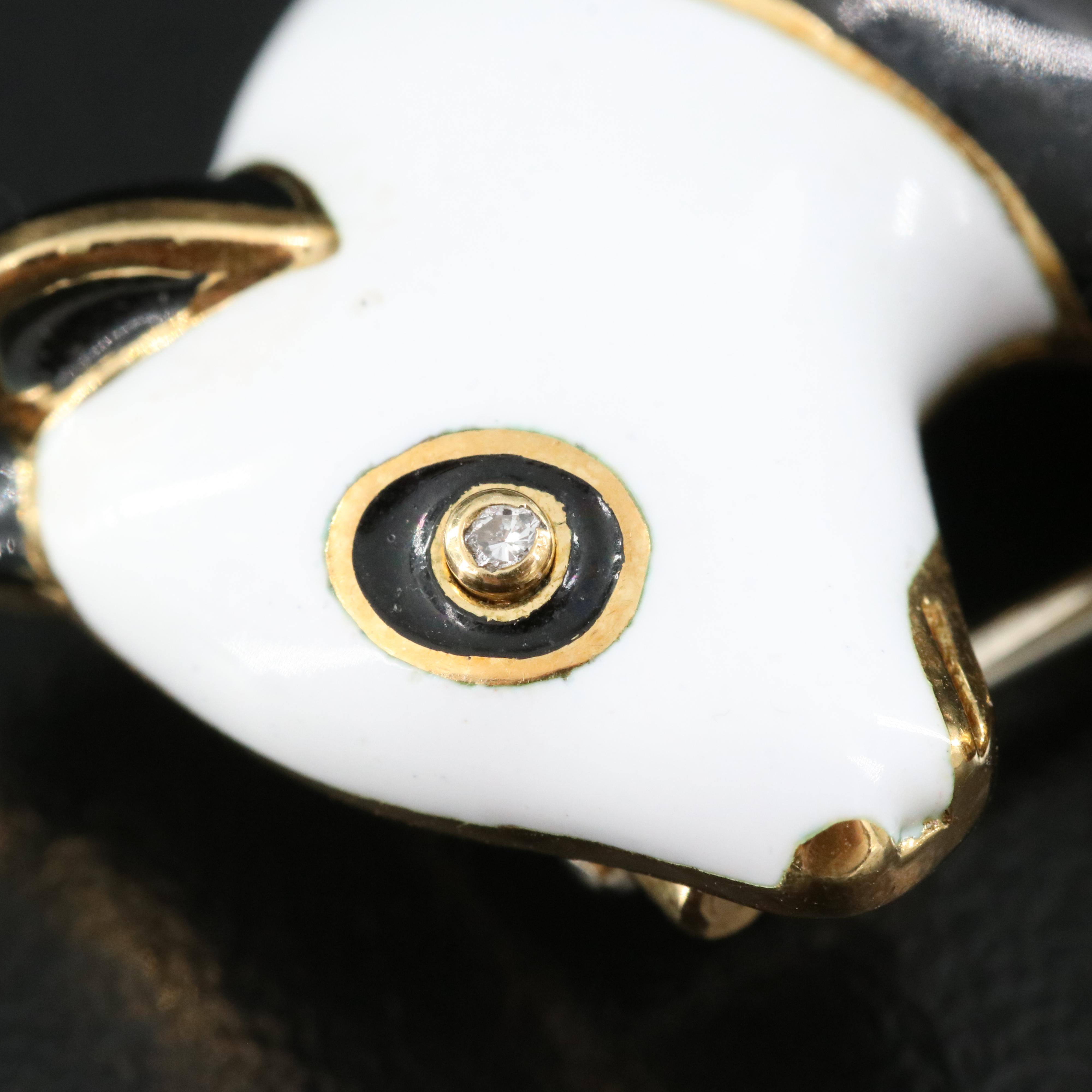 Andrew Clunn 18K Enamel and Diamond Panda Double Clip Brooch