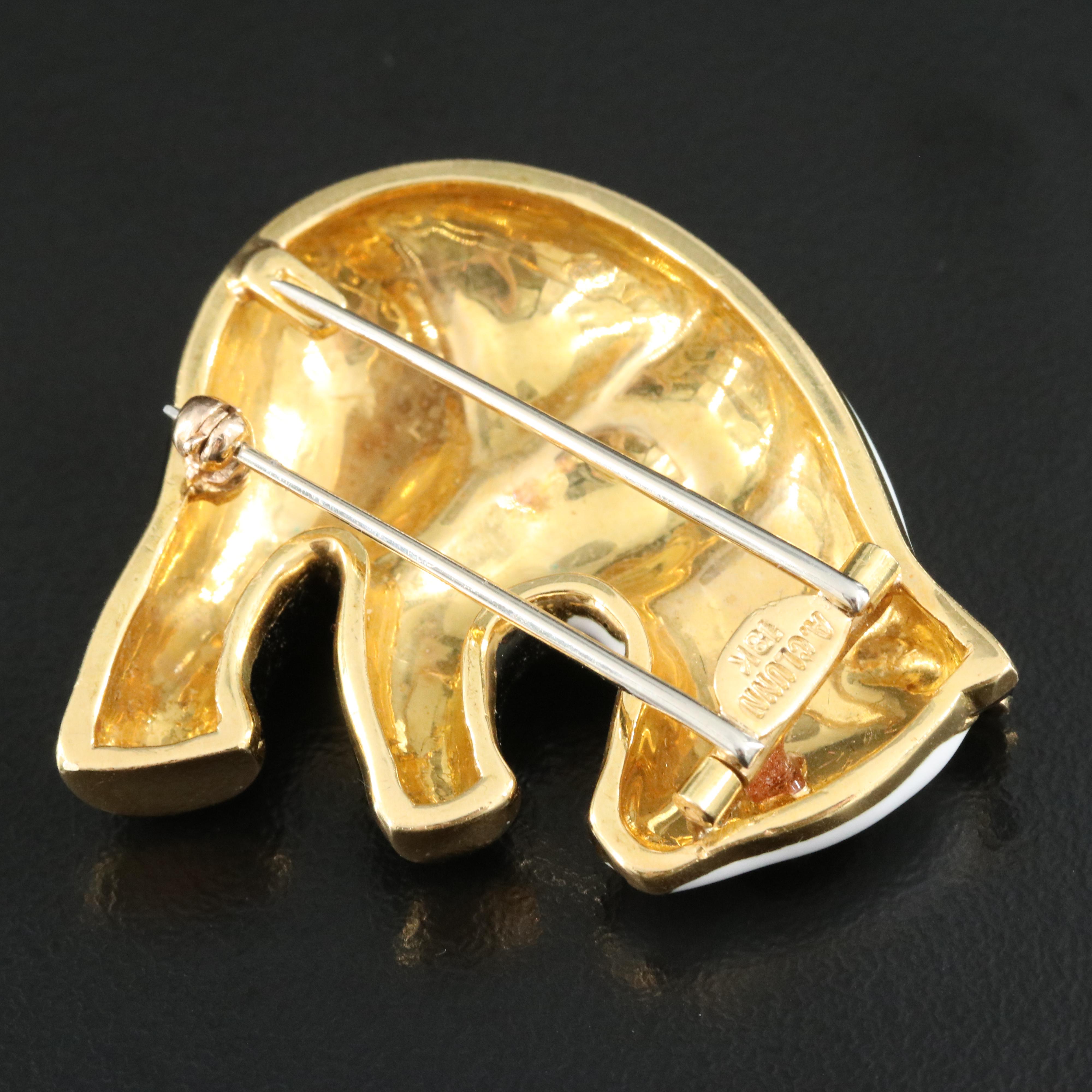 Andrew Clunn 18K Enamel and Diamond Panda Double Clip Brooch
