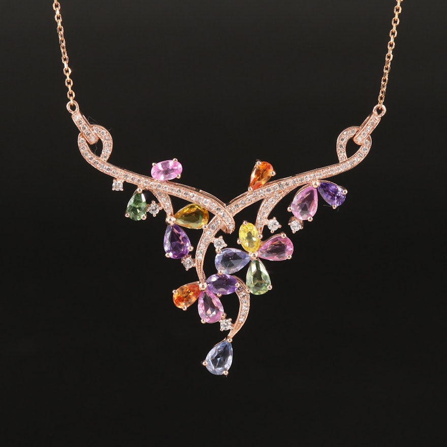 14K Rose Gold Sapphire and Diamond Necklace