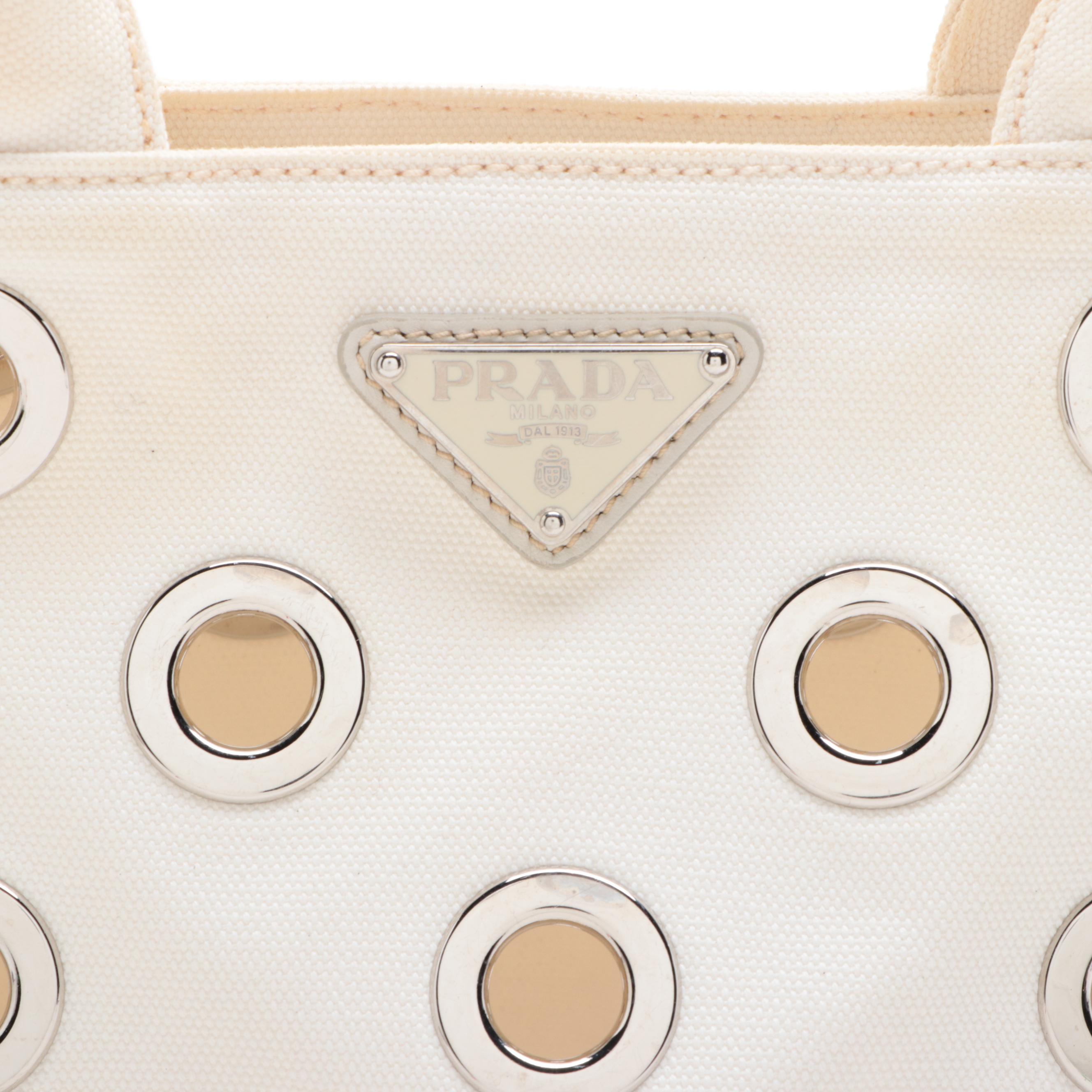 Prada Grommet Embellished Canvas Tote
