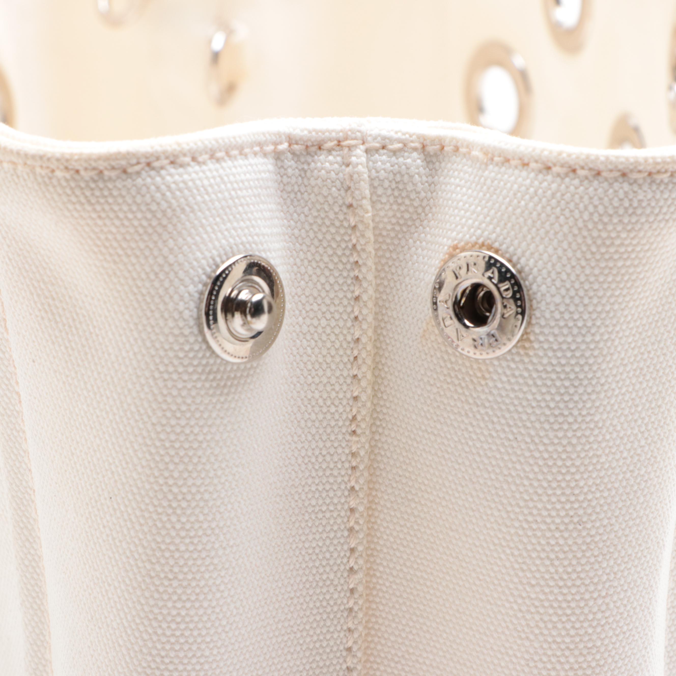 Prada Grommet Embellished Canvas Tote