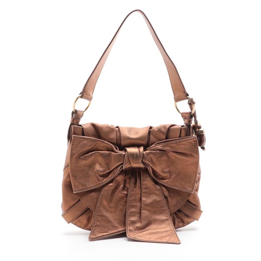 Yves Saint Laurent Bow Metallic Leather Shoulder Bag