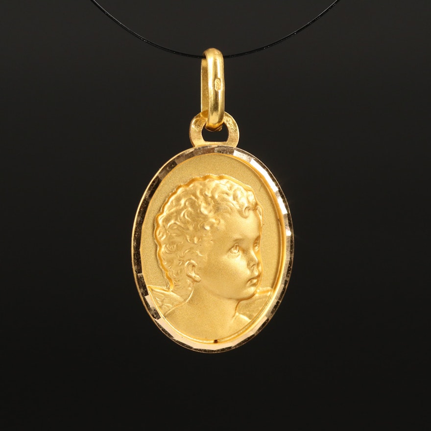 French 18K Figural Angel Pendant