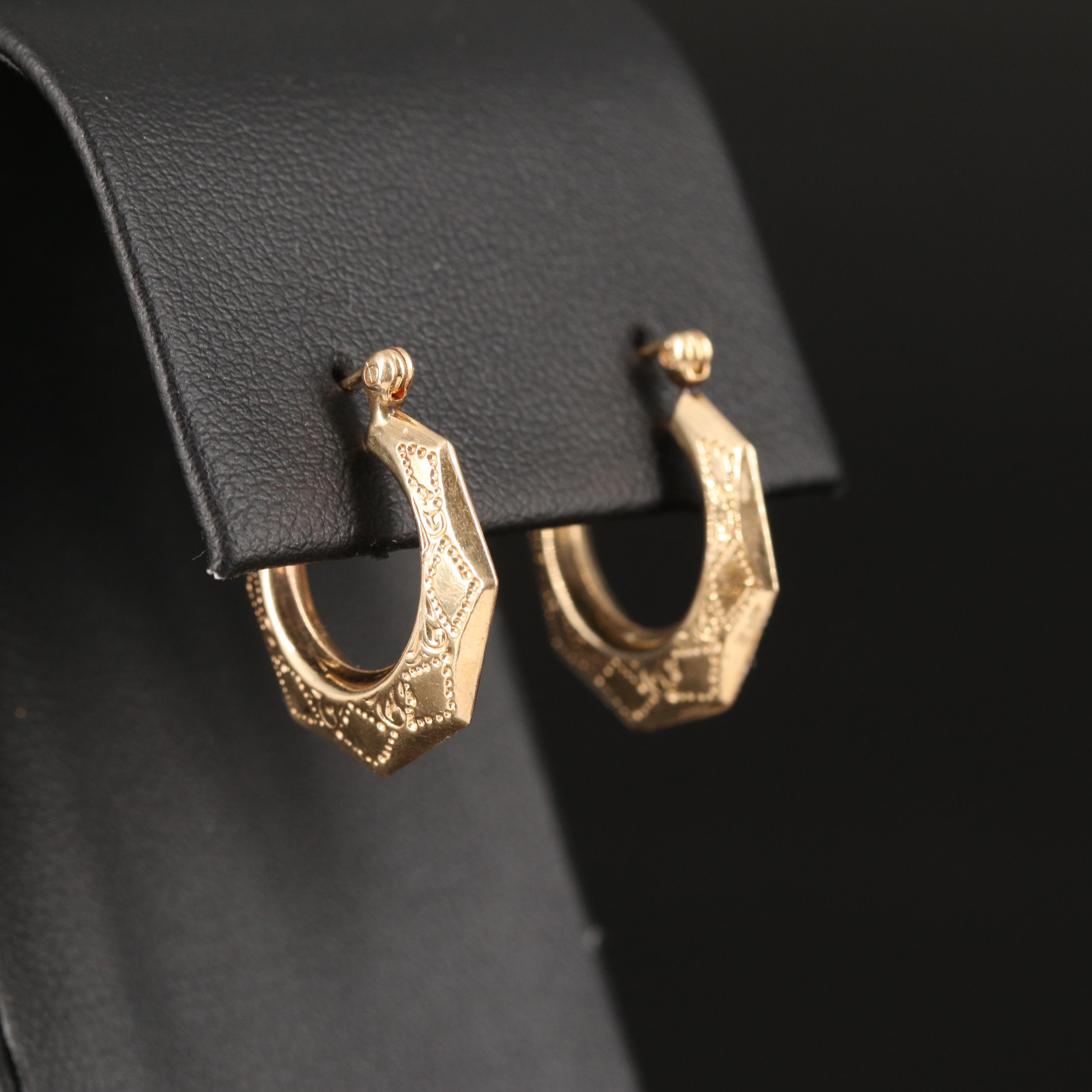 14K Hexagonal Hoop Earrings