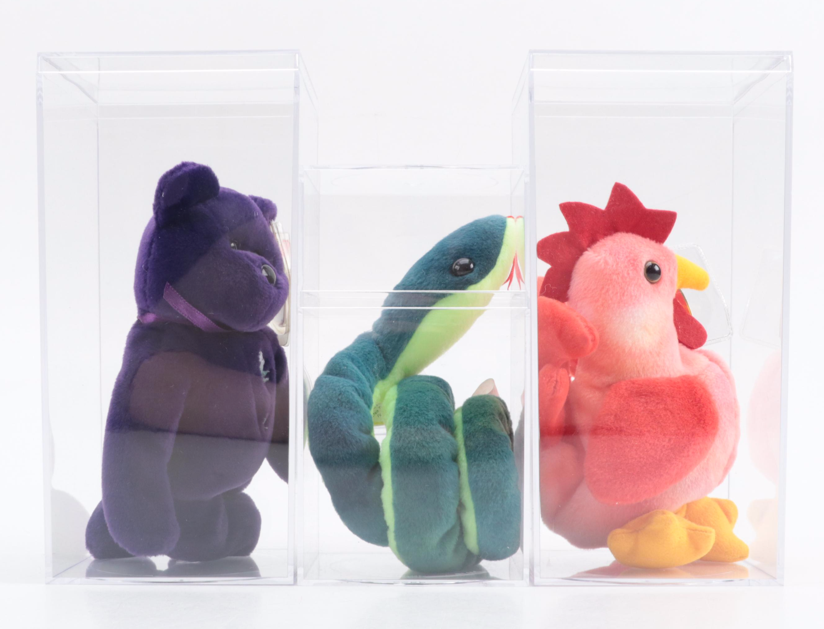 Ty Beanie Babies Stuffed Plush Toys With Clear Cases, Limited Edition Carry Case