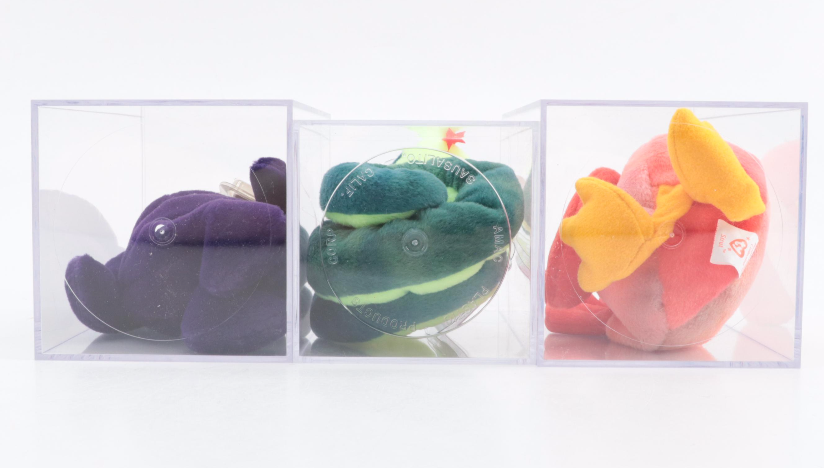 Ty Beanie Babies Stuffed Plush Toys With Clear Cases, Limited Edition Carry Case