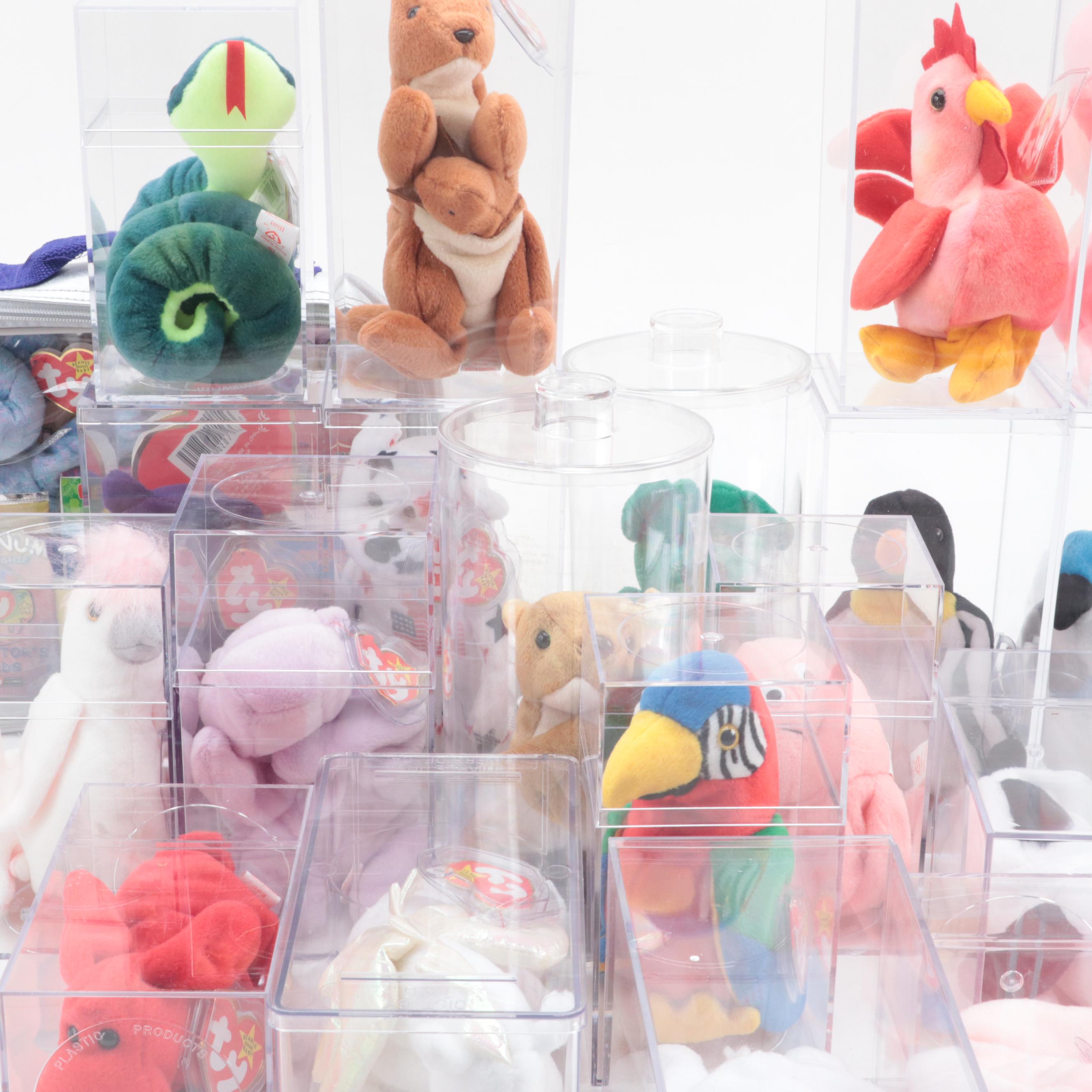 Ty Beanie Babies Stuffed Plush Toys With Clear Cases, Limited Edition Carry Case