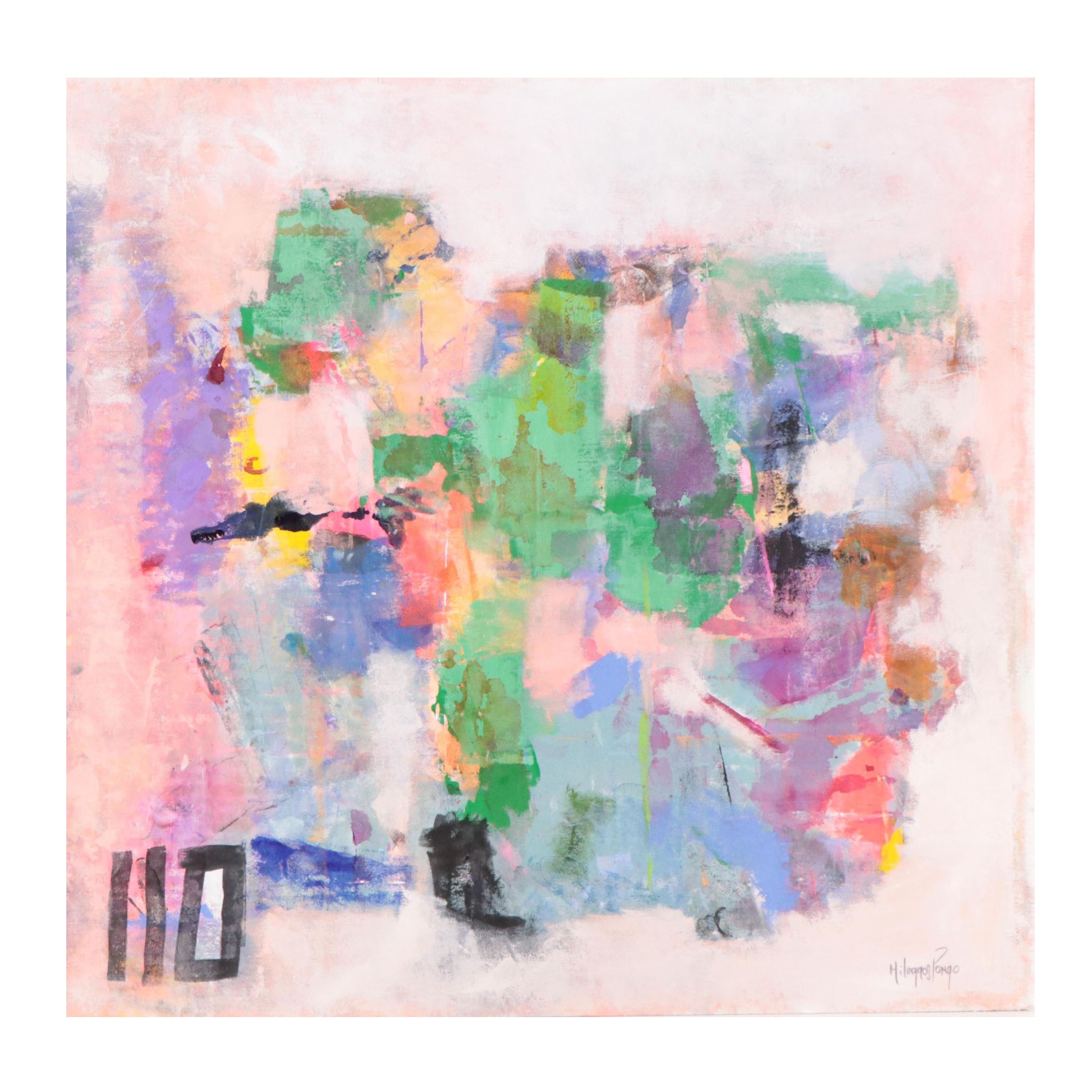 Milagros Pongo Abstract Mixed Media Painting "To Kio," 21st Century