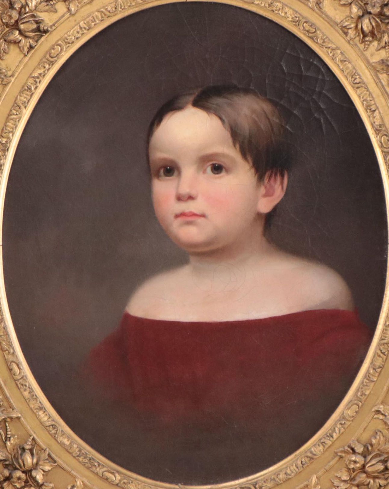 American Oil Painting of Child Portrait, Mid-19th Century