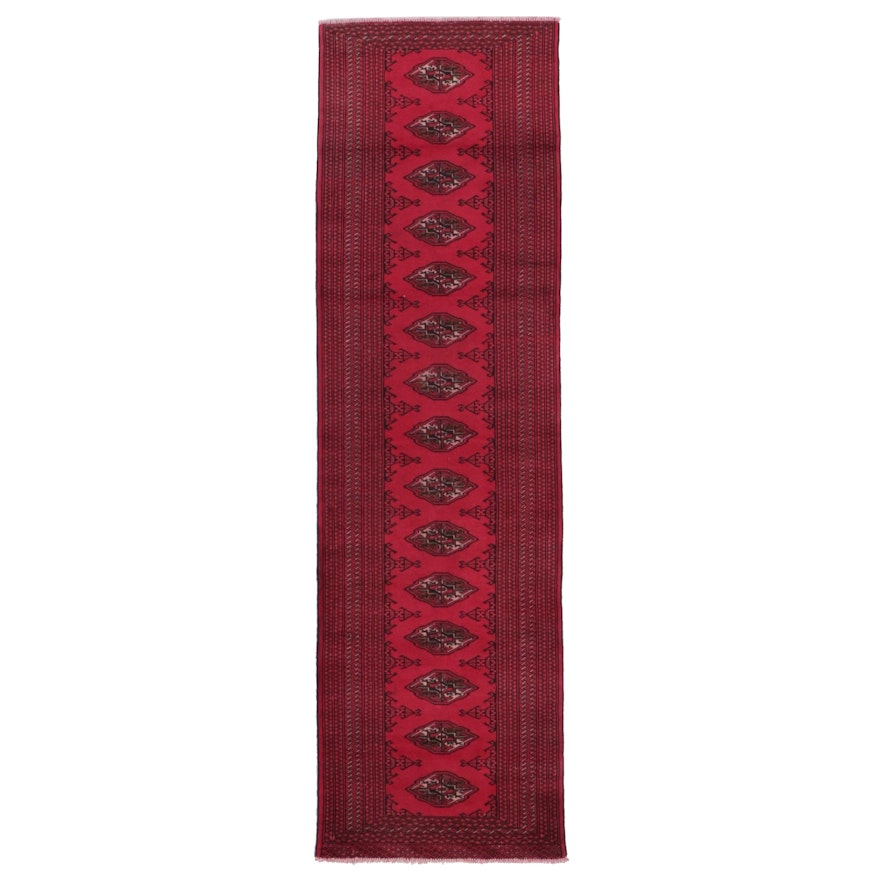 2'8 x 9'3 Hand-Knotted Afghan Turkmen Carpet Runner