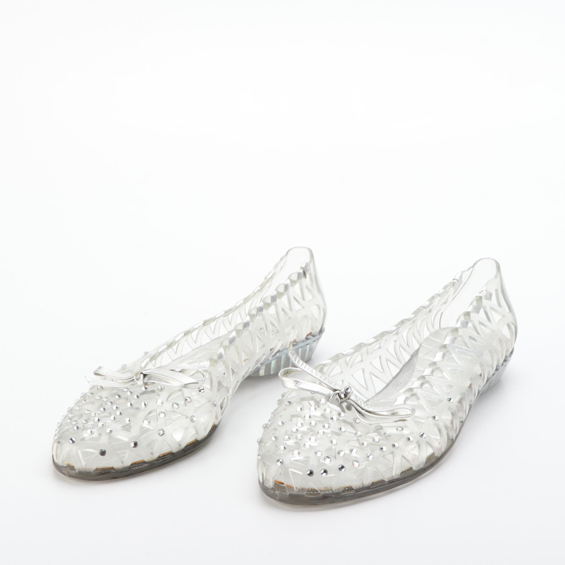 Stuart Weitzman Nudistlucite Wedges, Clear Jelly Flats, and Wedges with Crystals