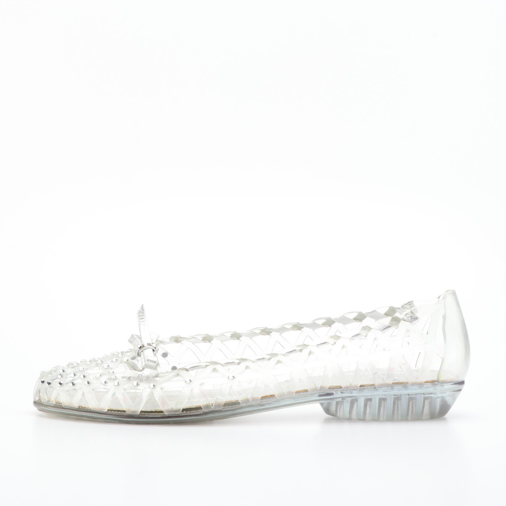 Stuart Weitzman Nudistlucite Wedges, Clear Jelly Flats, and Wedges with Crystals