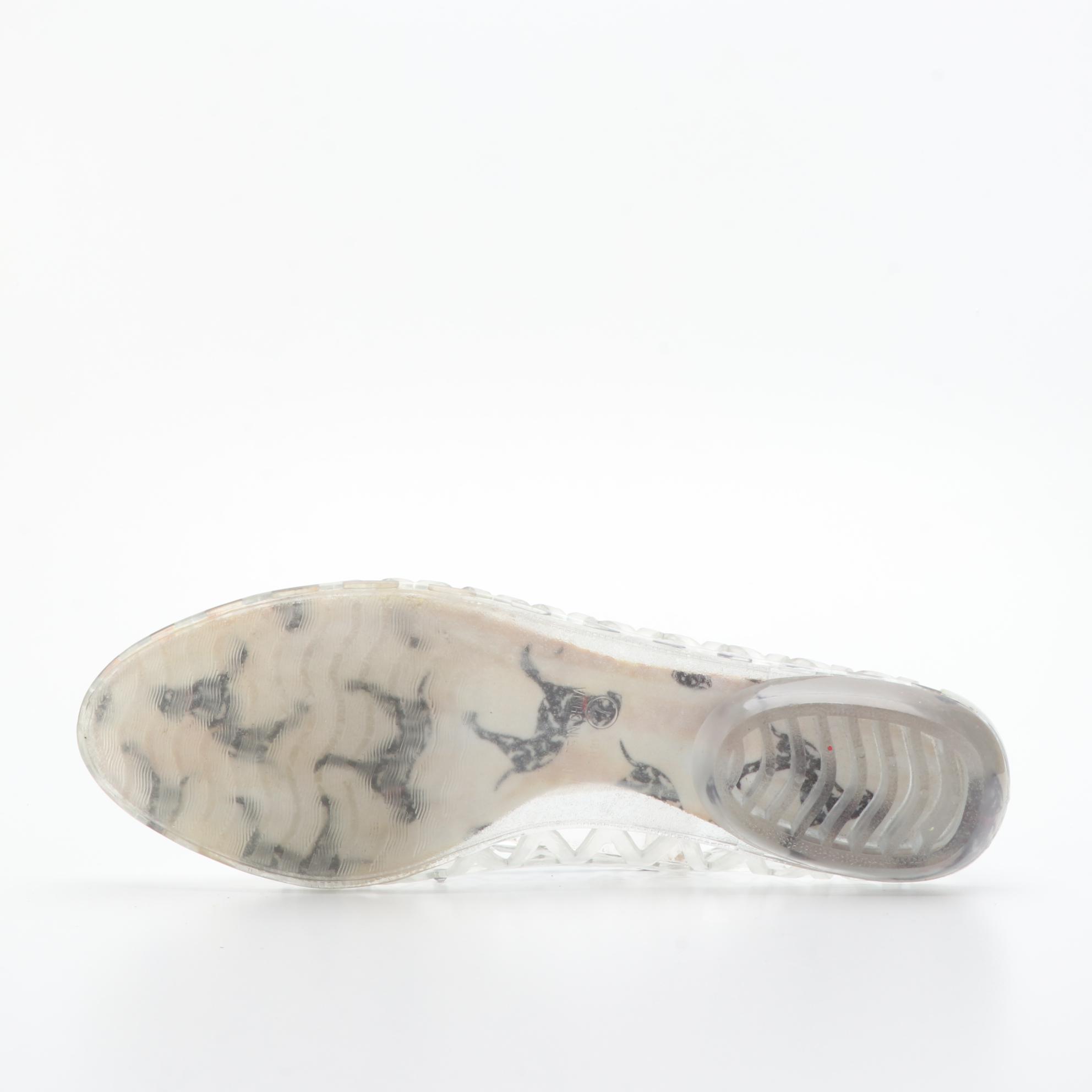 Stuart Weitzman Nudistlucite Wedges, Clear Jelly Flats, and Wedges with Crystals