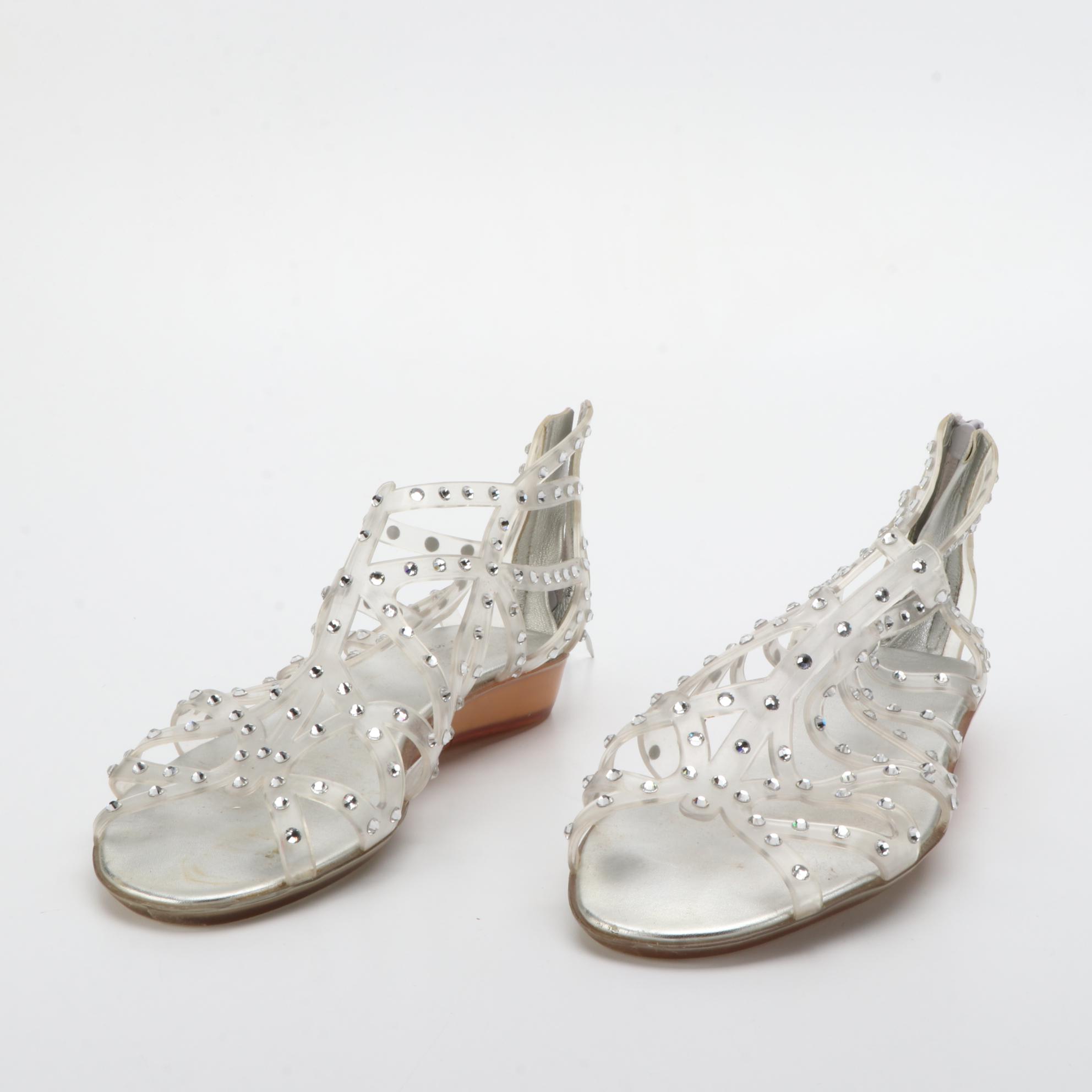 Stuart Weitzman Nudistlucite Wedges, Clear Jelly Flats, and Wedges with Crystals