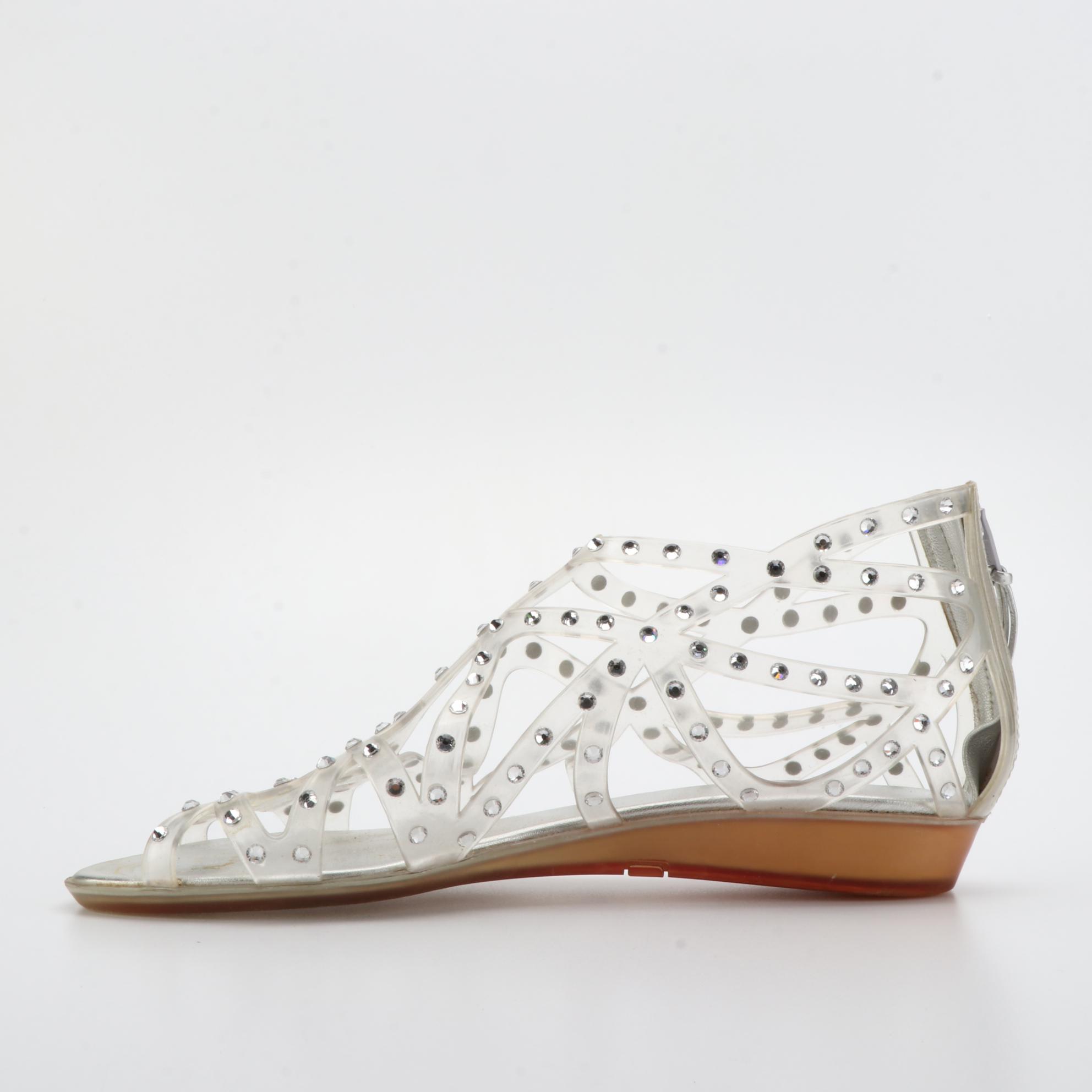 Stuart Weitzman Nudistlucite Wedges, Clear Jelly Flats, and Wedges with Crystals